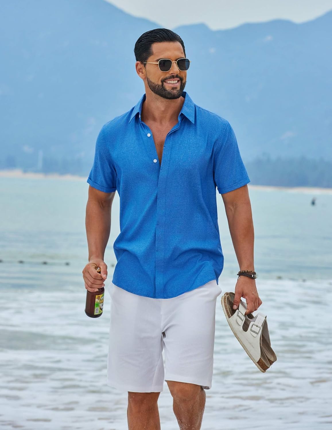 COOFANDY Men's Short Sleeve Button Down Casual Summer Shirts Linen Beach Vacation Shirt - Image 2