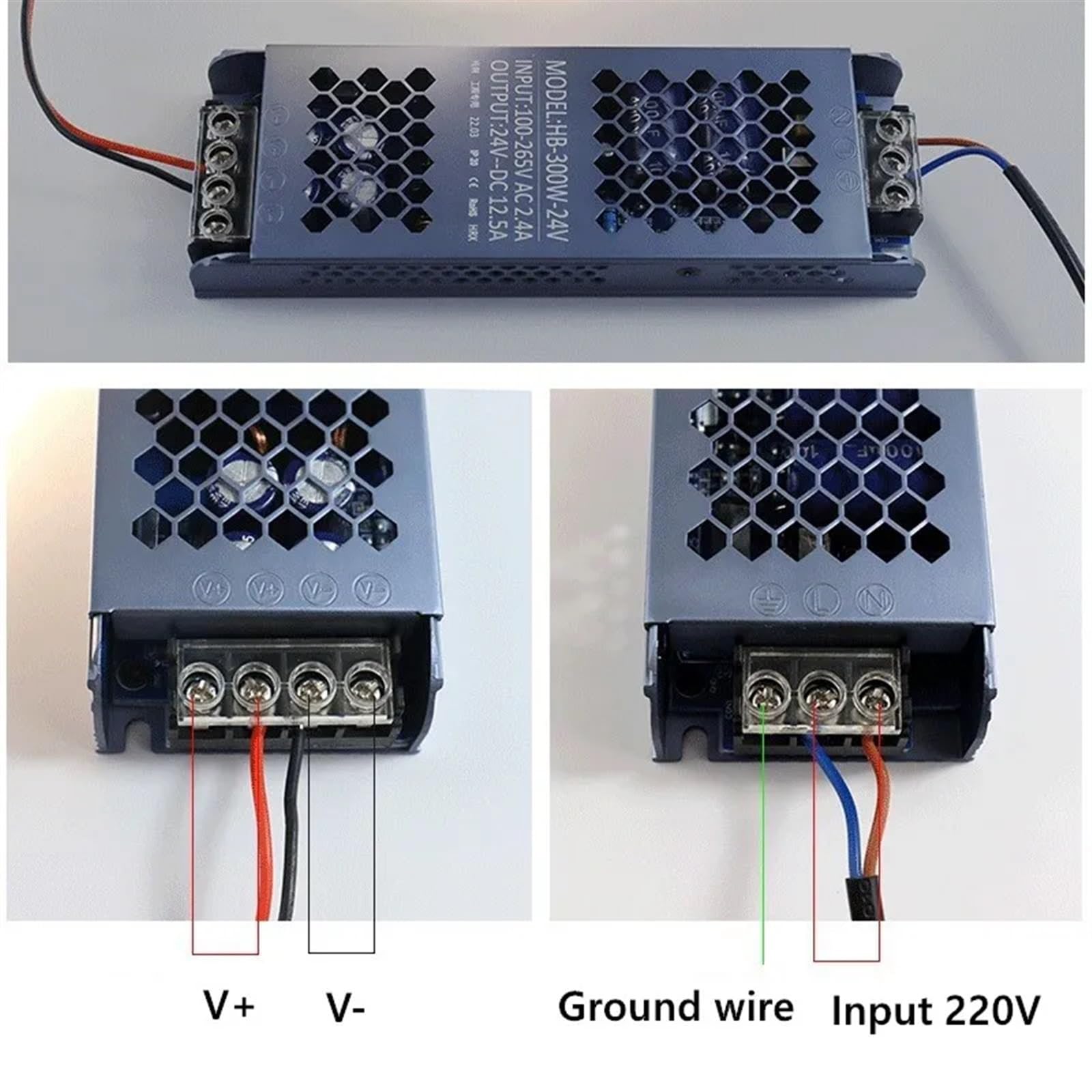 Transformadores AC DC 220V a 12V 24V Fuente de alimentación conmutada 500W 12V 24V súper Fino 12 24 V voltios 60W 100W 200W 300W 400W 500W A/D (Color : 24V - 100W)