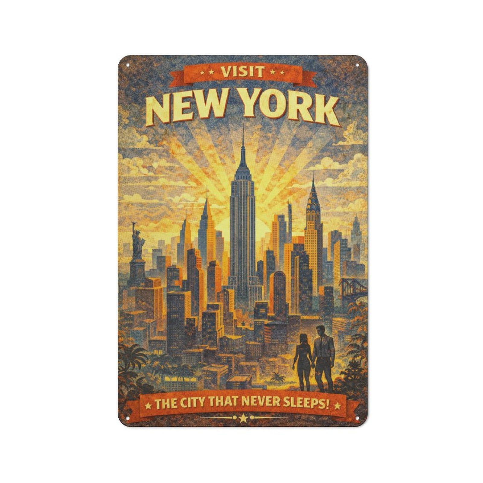 Junmoney Style-12 Metal Sign 30X20cm With Visit New York City Vintage For Hallway Wall, Retro Decor, Gift For Hallway Decor Lovers During The Christmas Season