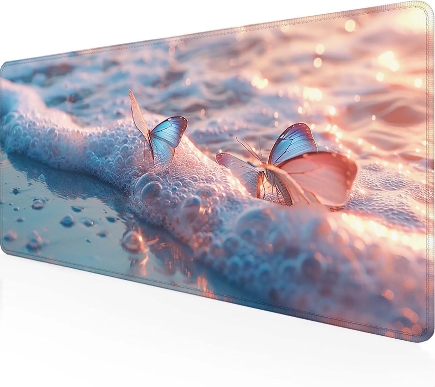 Podkładka pod mysz dla graczy Flots Podkładka pod mysz XXL 1200 x 600 mm, biała podkładka pod mysz podkładka na biurko akcesoria biurowe przeszyte krawędzie podkładka pod mysz do gier, domu i biura,