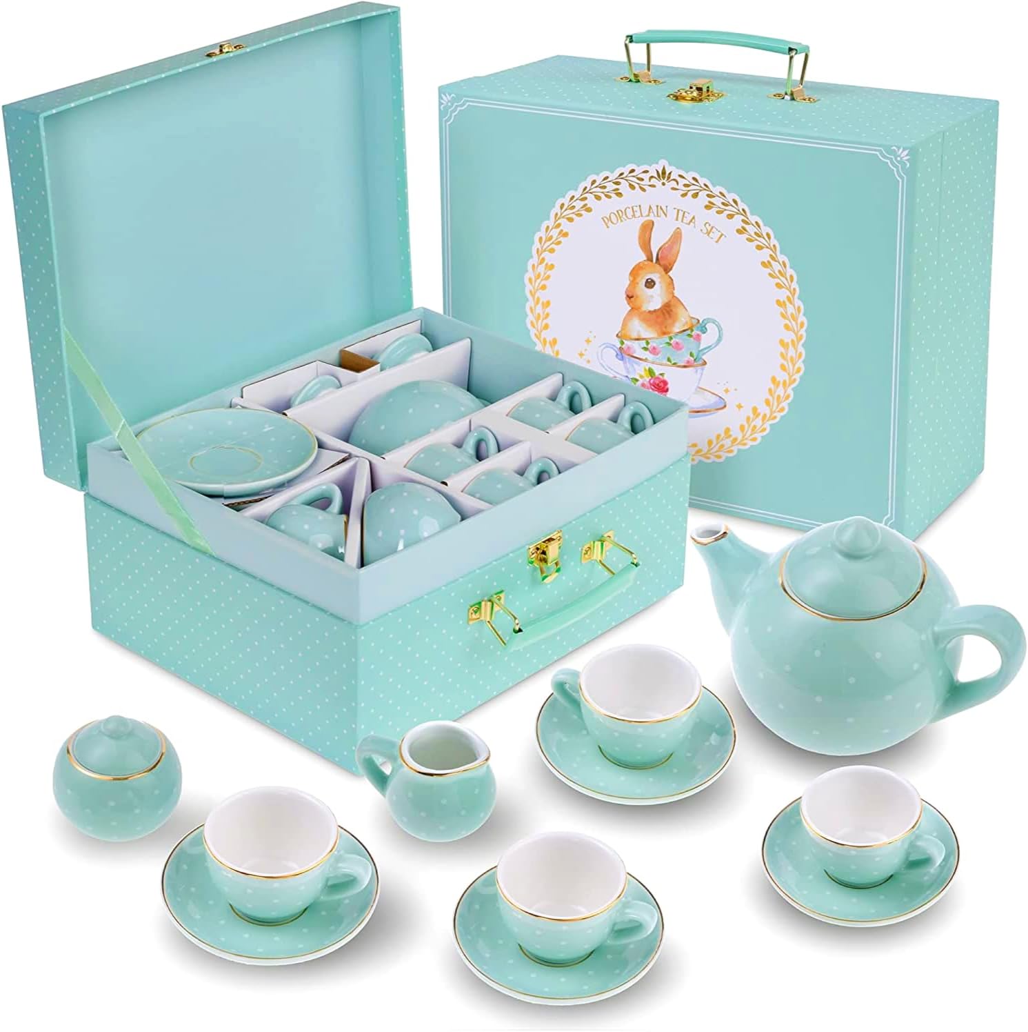 Jewelkeeper 13-Piece Toddler Porcelain Tea Set with Case