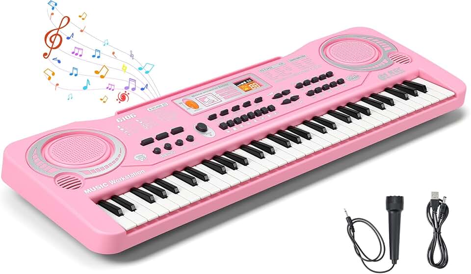 Teclado Musical, 61 Key Piano, Teclado Musical Iniciante, Teclado Piano, Teclado Musica, Possui 16 tons, 10 ritmos, 6 performances, 8 tons de percussão,