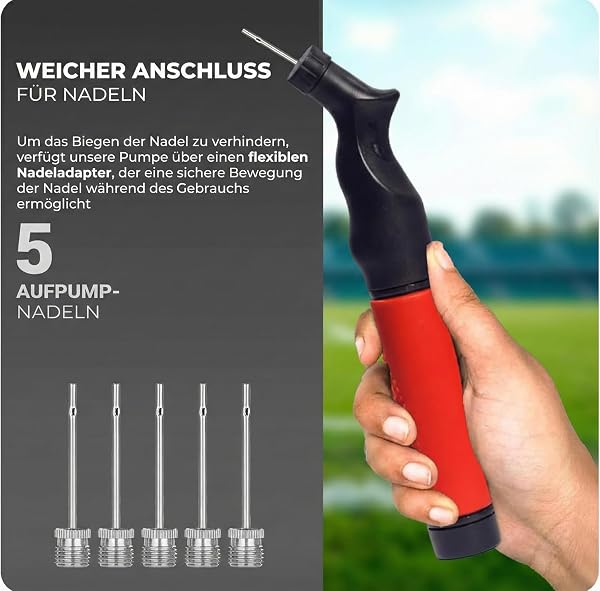 Active 100 Ballpumpe mit Nadel - Tragbare Sport Ballpumpe für Fußball, Basketball, Volleyball, Rugby & Mehr - Perfektes Fußballpumpen-Set für Trainer, Spieler & Sportbegeisterte - 4