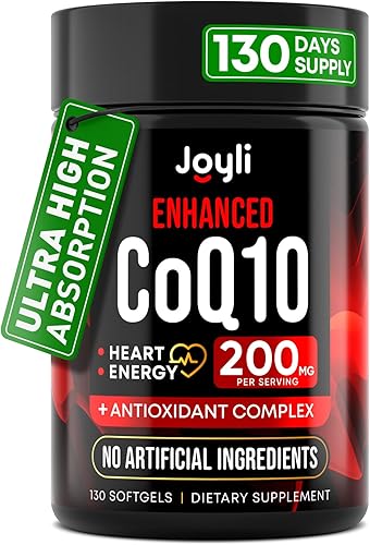 JOYLI CoQ10 500 mg - Potente suplemento de coenzima Q10 para vitalidad celular y antioxidantes - Enriquecido con bergamota cítrica y manjistha - 120