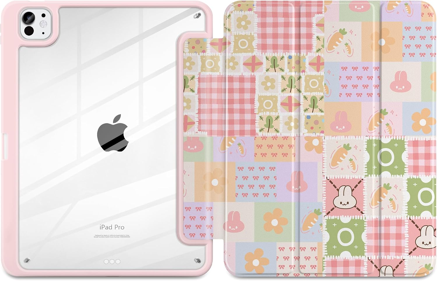 Case for iPad Pro 13 inch (M5) 2025 (M4) 2024 Release Slim Lightweight Cute Light Pink Cover with Clear Back TPU Edge Pencil Holder Trifold Stand, Cute Bunny