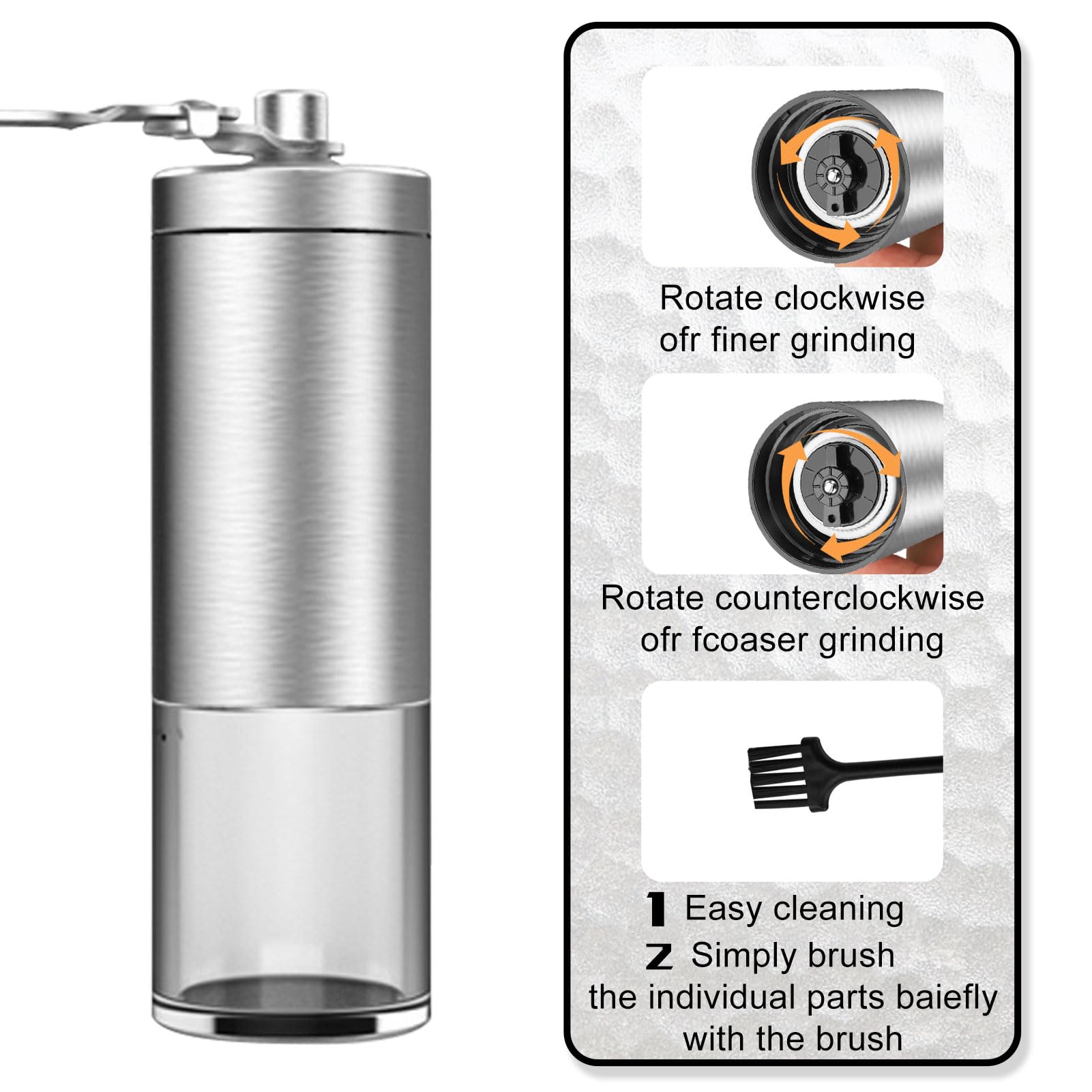 Molinillo Cafe Manual, Molinillo de café manual con mecanismo de cerámica, molinillo de café a mano, grado de molido ajustable, Molinillo Cafe Coffee grinder para todo tipo de café (acero inoxidable)