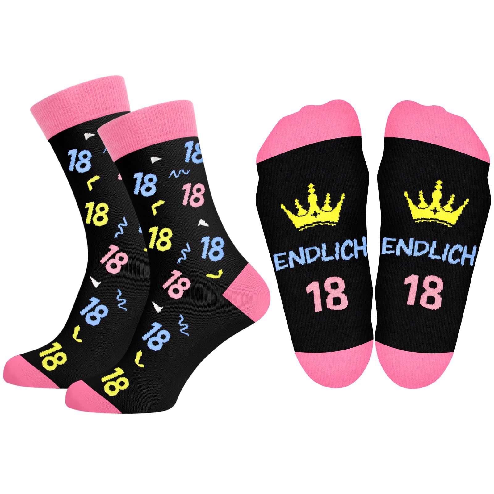 Prasacco Cadeausokken voor 18e verjaardag, katoenen sokken, grappige antislip sokken met schrijfprint, verjaardagssokken voor jongens en meisjes van 18 jaar, Roze, Eén maat