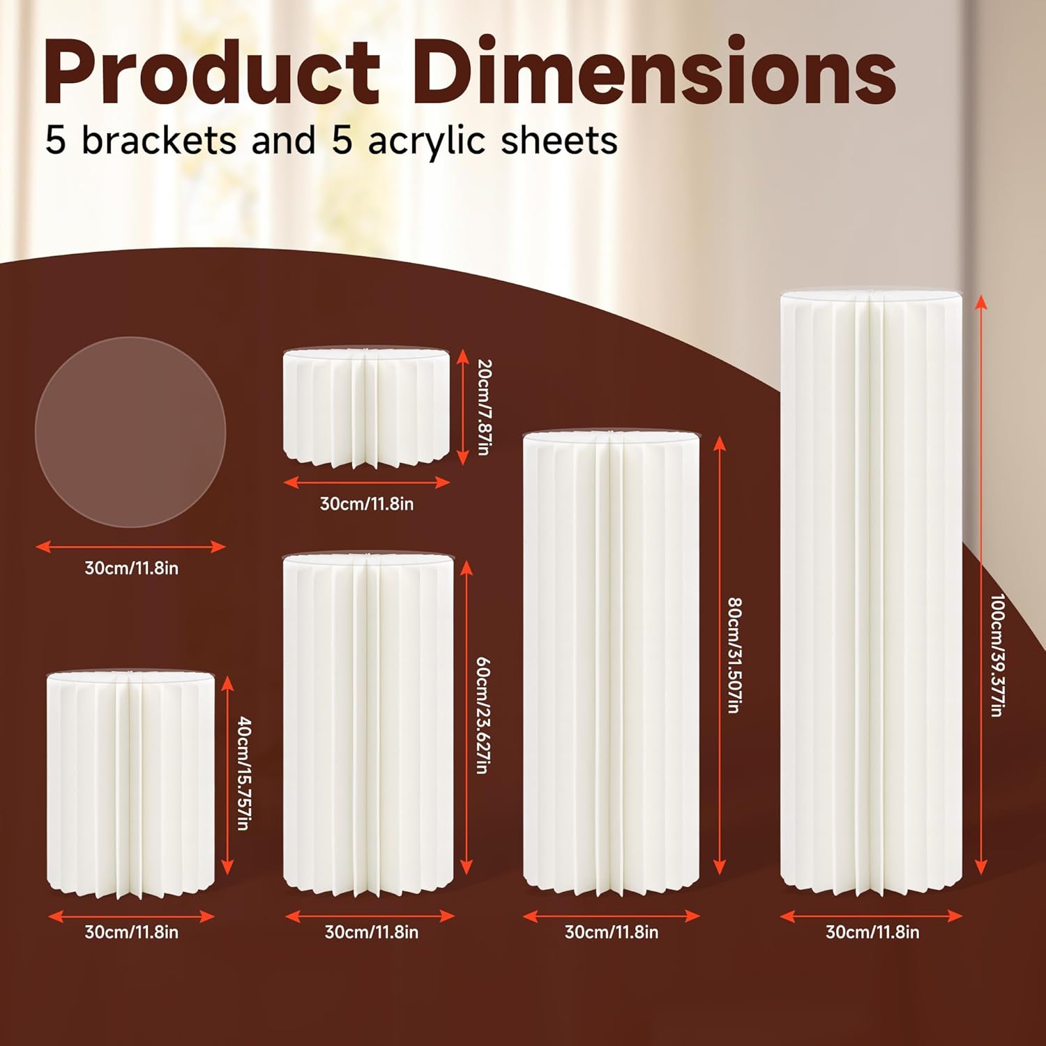 Cylinder Stands for Party 5Pcs Round Pedestal Stand Foldable Cardboard Columns Cylinder Tables for Parties Baby Shower Birthday Wedding Pillars Display Decoration