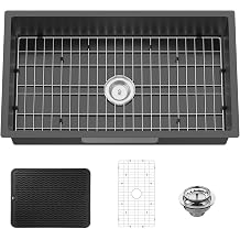 Black 33x19 Inch Undermount Kitchen Sink-Stainless Steel Single Bowl Drop In Kitchen Sink Stylish And Modern Look With Bottom Grid,Silicon Mat And Drain Assembly Add Elegance & Enhance Usability
