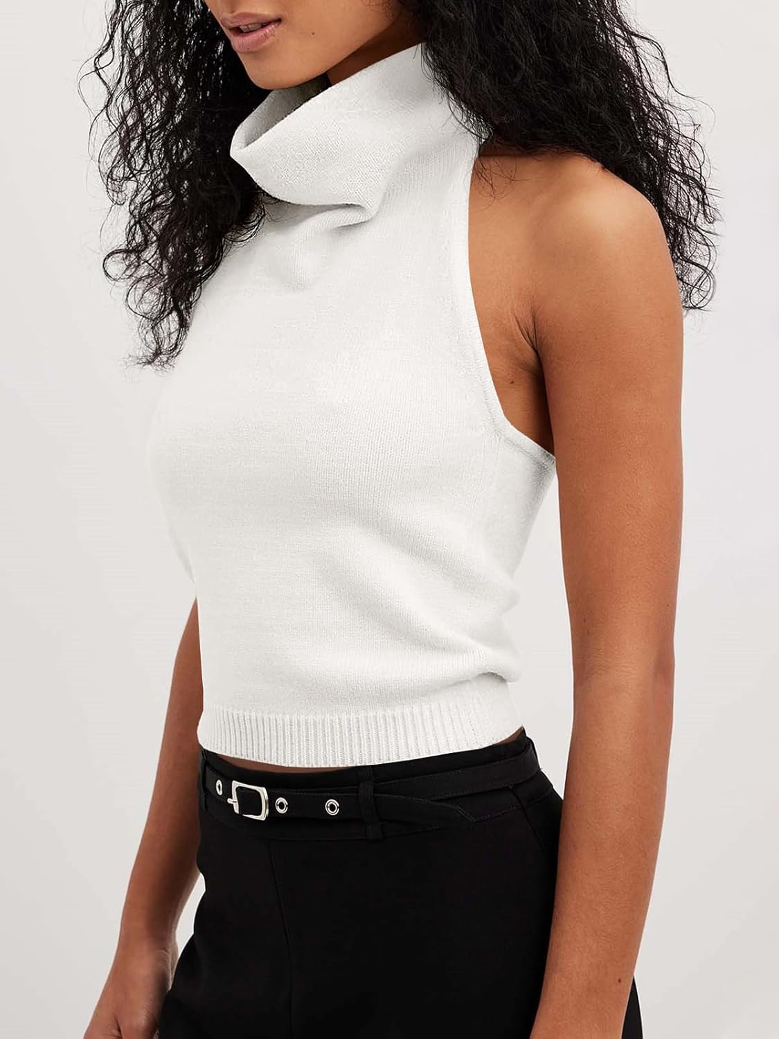 Langwyqu Womens Turtleneck Sweater Vests Sleeveless Knit Halter Tank Tops Sexy Loose Cami Shirts - Image 2