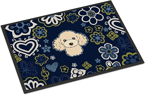 Miniatura 291 de Caroline's Treasures BB1449JMAT - Tapete de bienvenida de carlino negro, 24 x 36 pulgadas, tapete azul para puerta delantera, para interiores