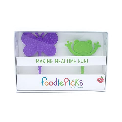Miniatura 4 de BapronBaby Garden Foodie Picks (paquete de 2 unidades, rana y mariposa), utensilios para niños pequeños + preescolares, sin BPA, aptos para