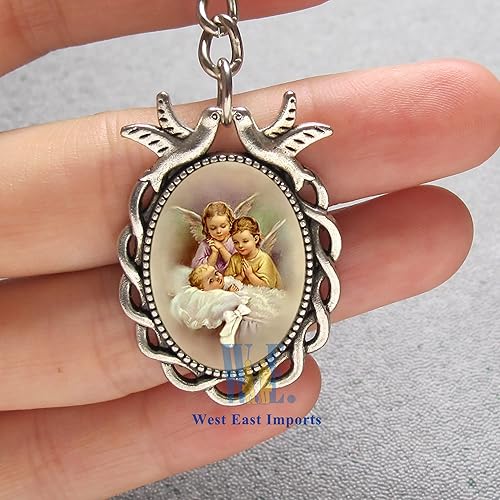 Miniatura 7 de WE 12 llaveros de bautismo con bolsas de organza para niña - Recuerdos de mi Bautizo / Bautizo, Rosado