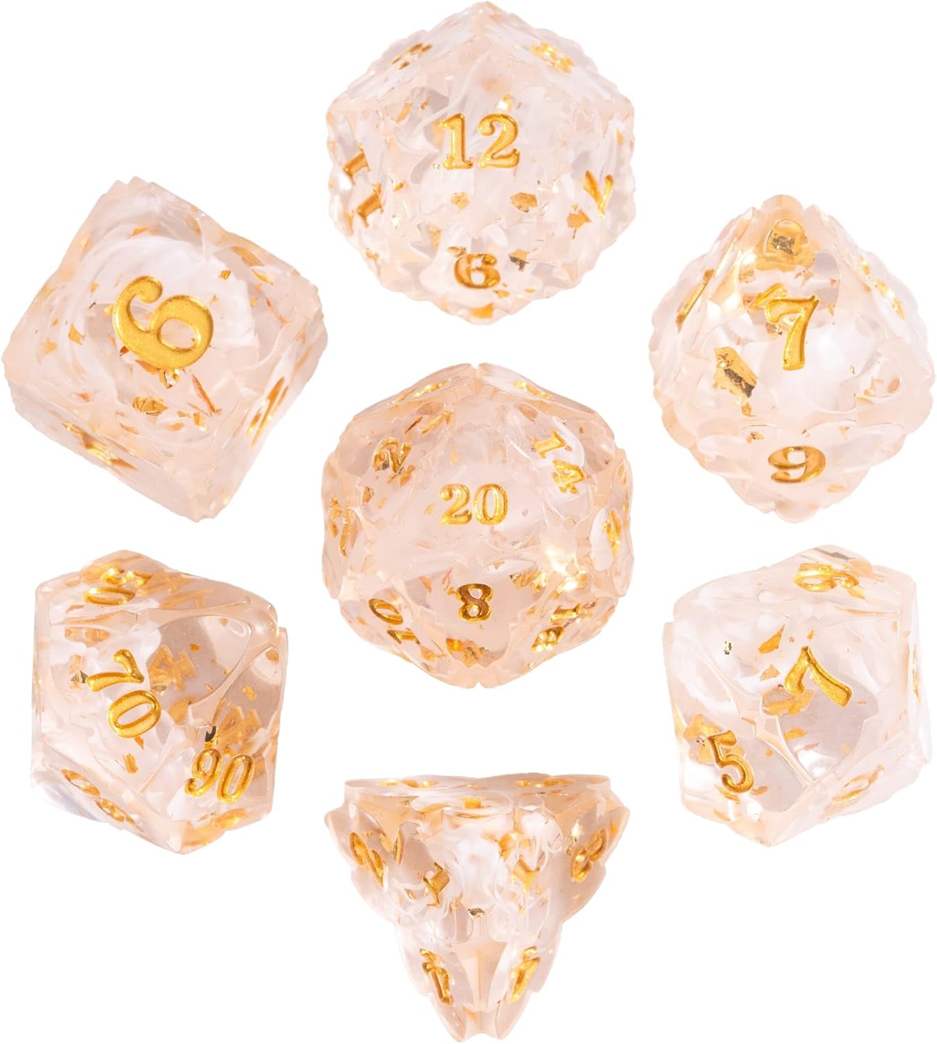 Cusdie Sharp Edge DND Dice, 7 PCS Shamrock DND Dice Set D&D D20 D12 D10 D8 D6 D4, Handcrafted Polyhedral Dice Set for RPG and Other Table Games(Green)