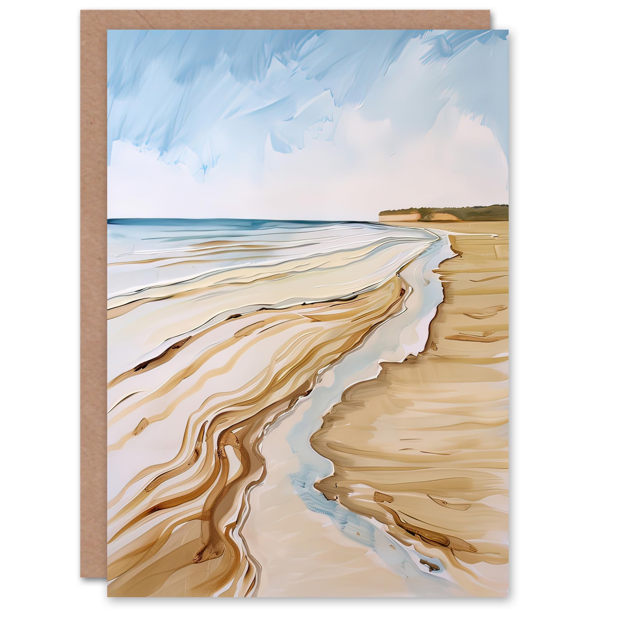 Artery8 Greeting Card - Watercolour Painting - Filey Beach North Yorkshire - Beige
