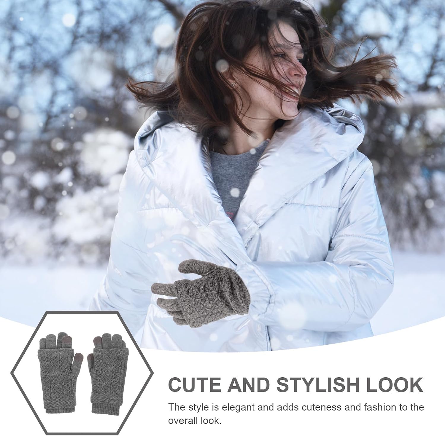 Women Gloves Outdoor Warm Knitted Riding Gloves for Teen and Women, Soft Texture, Keep Hands Warm with Snug Fit, for Camping and Christmas