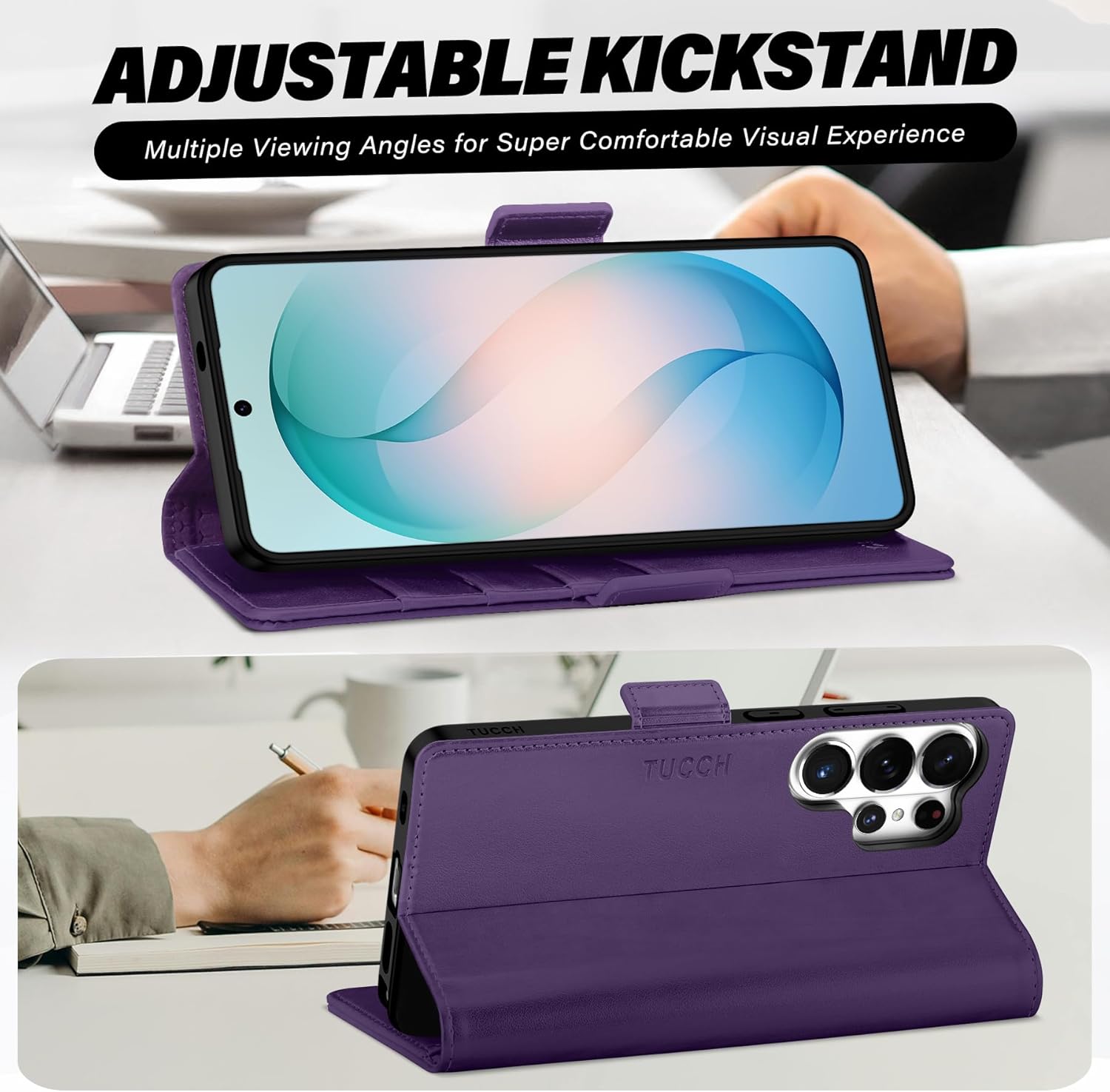 TUCCH Wallet Case for Galaxy S26 Ultra, Stand RFID Blocking 4 Card Holder, [TPU Shockproof Interior Case] Magnetic PU Leather Protective Flip Cover Compatible with Galaxy S26 Ultra, Deep Purple