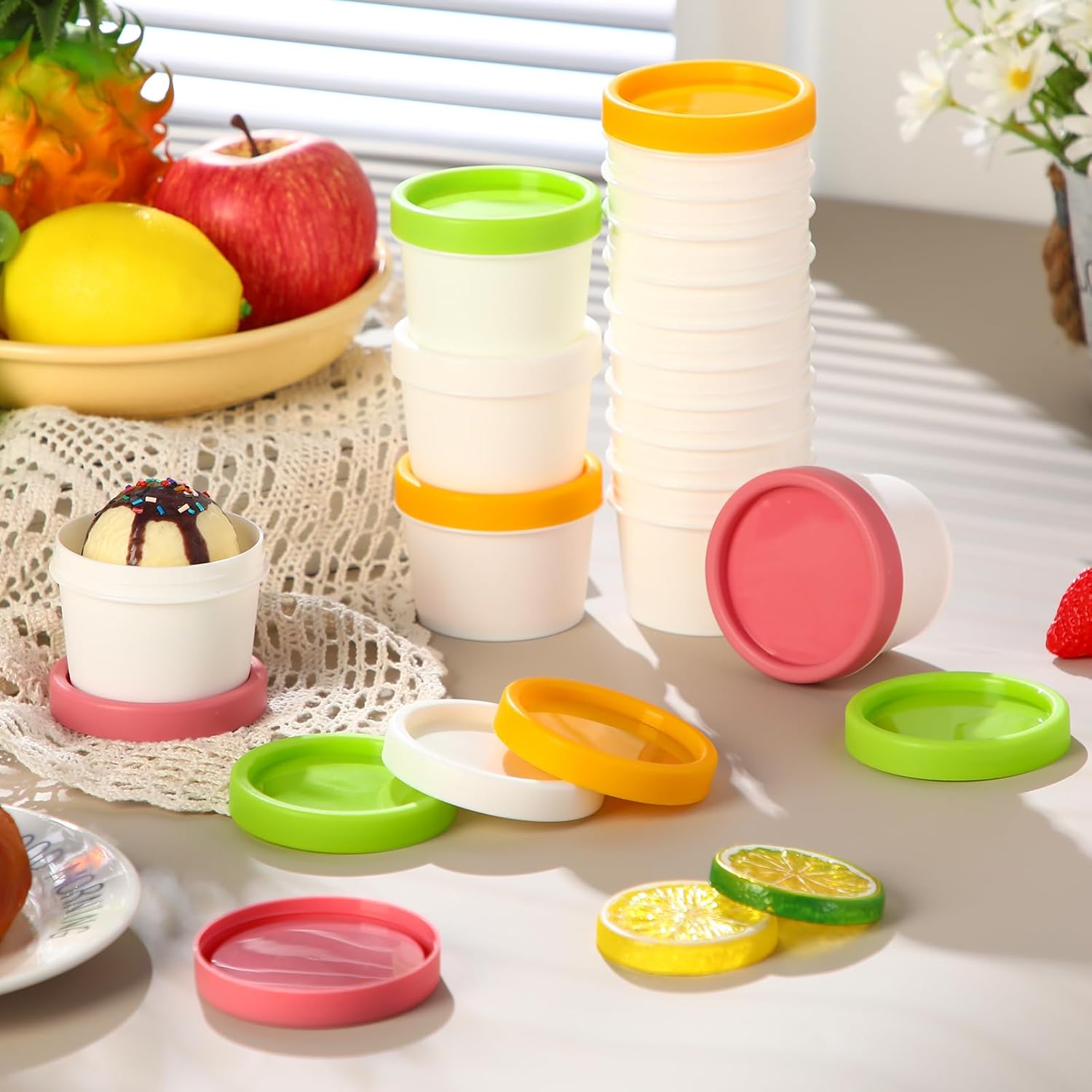 50 Pack 3oz Mini Homemade Ice Cream Containers with Lid Freezer Storage Tub Homemade Ice Cream Container Reusable Leakproof Dessert Bowls for Sorbet(Pink, Light Yellow, Light Green, White) - Image 7