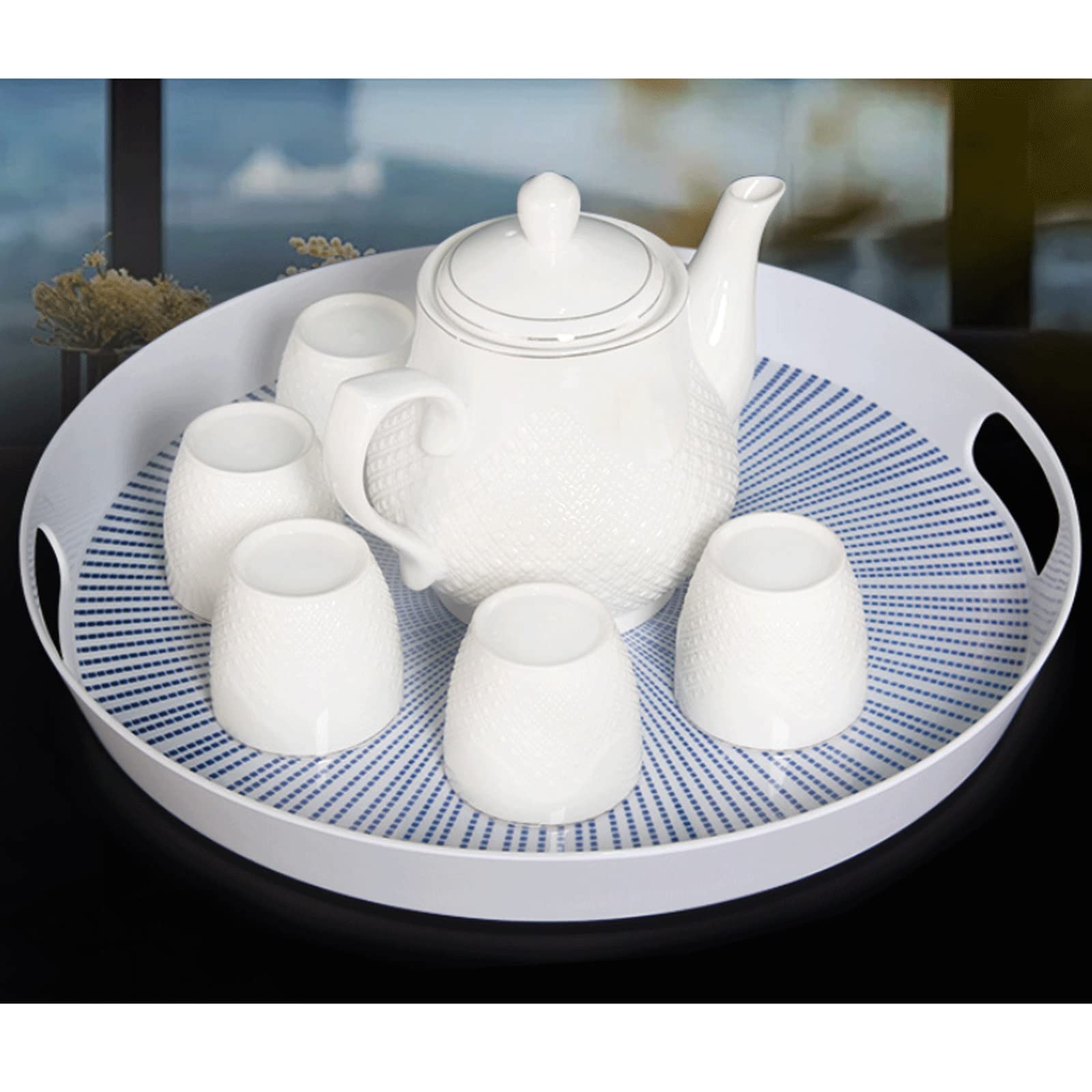Bandeja Bandeja Redonda Sirviendo Tray Aperitivo Desayuno Bandeja Decorativa Cocina Cuarto de baño Sala de Estar Bandeja de Almacenamiento Multifuncional Bandeja Antideslizante (Color : Negro)