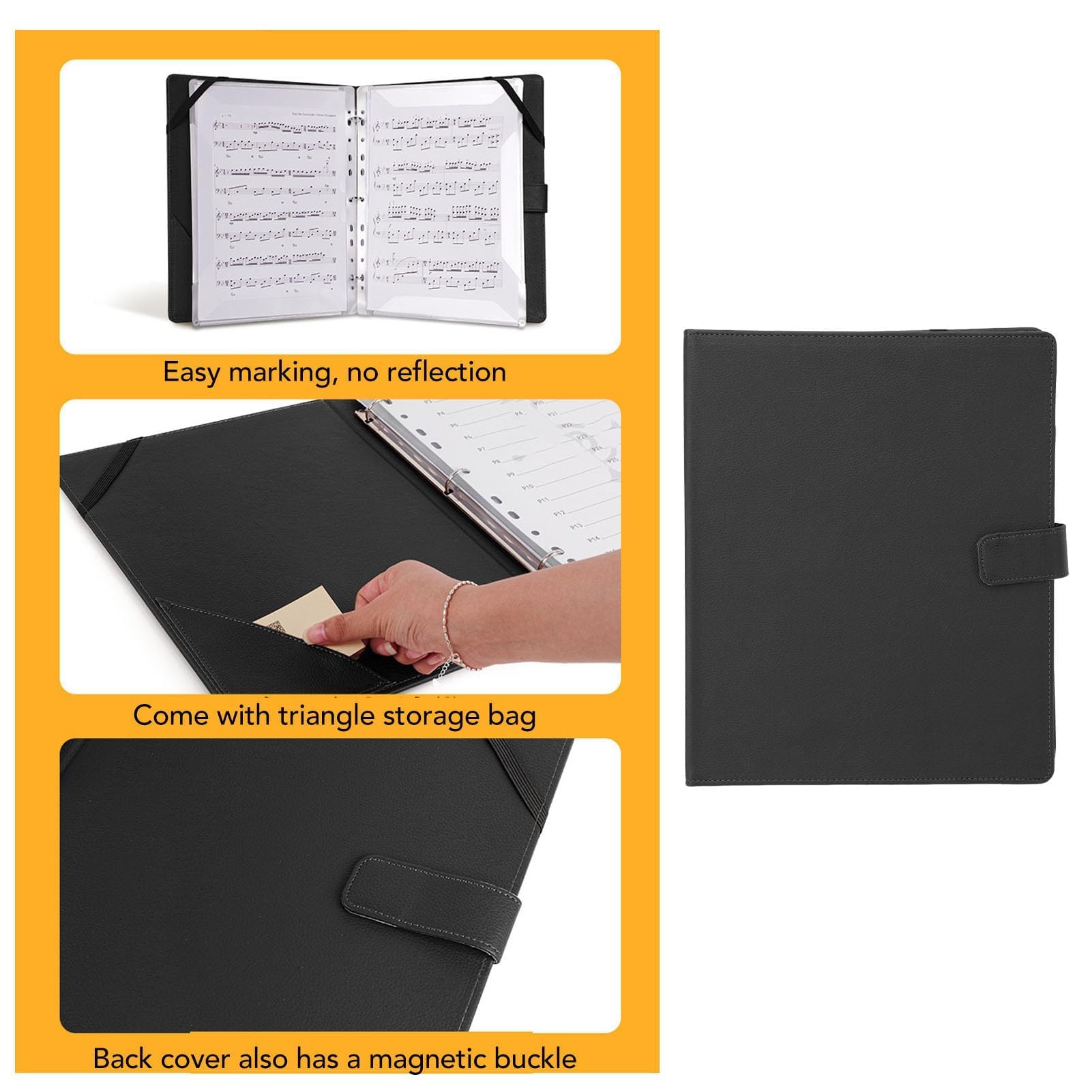 Carpeta de Partituras, Partitura de Piano, Partitura de Guitarra, Carpeta de Partituras para Banda, Orquesta, Coro con Números de Página (BLACK)