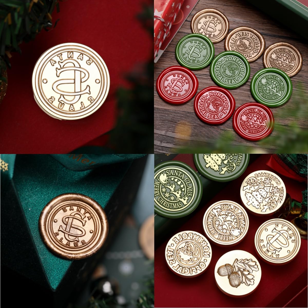 Kit de sellos de cera navideños, Atopbb sello de cera de Santa Claus del Polo Norte oficial con caja de regalo navideña, juego de sellos de cera navideños con 2 botellas de perlas de sello de cera (2A
