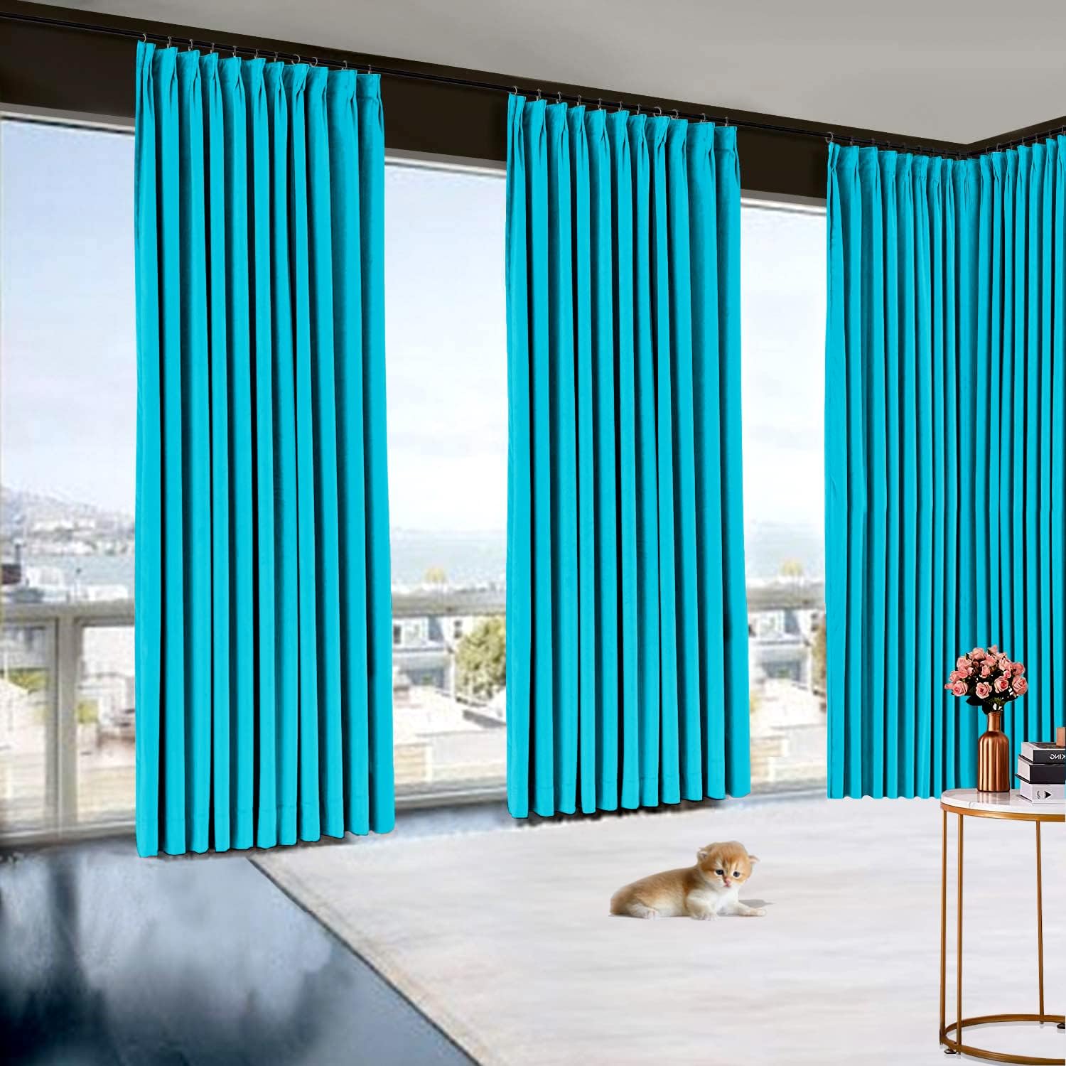 Pinch Pleated Curtains Room Darkening Polyester Curtain for Traverse Rod Living Room Bedroom Meetingroom Club Theater Patio Door (Turquoise, 72 Inch Wide by 72 Inch Long- 1 Panel)