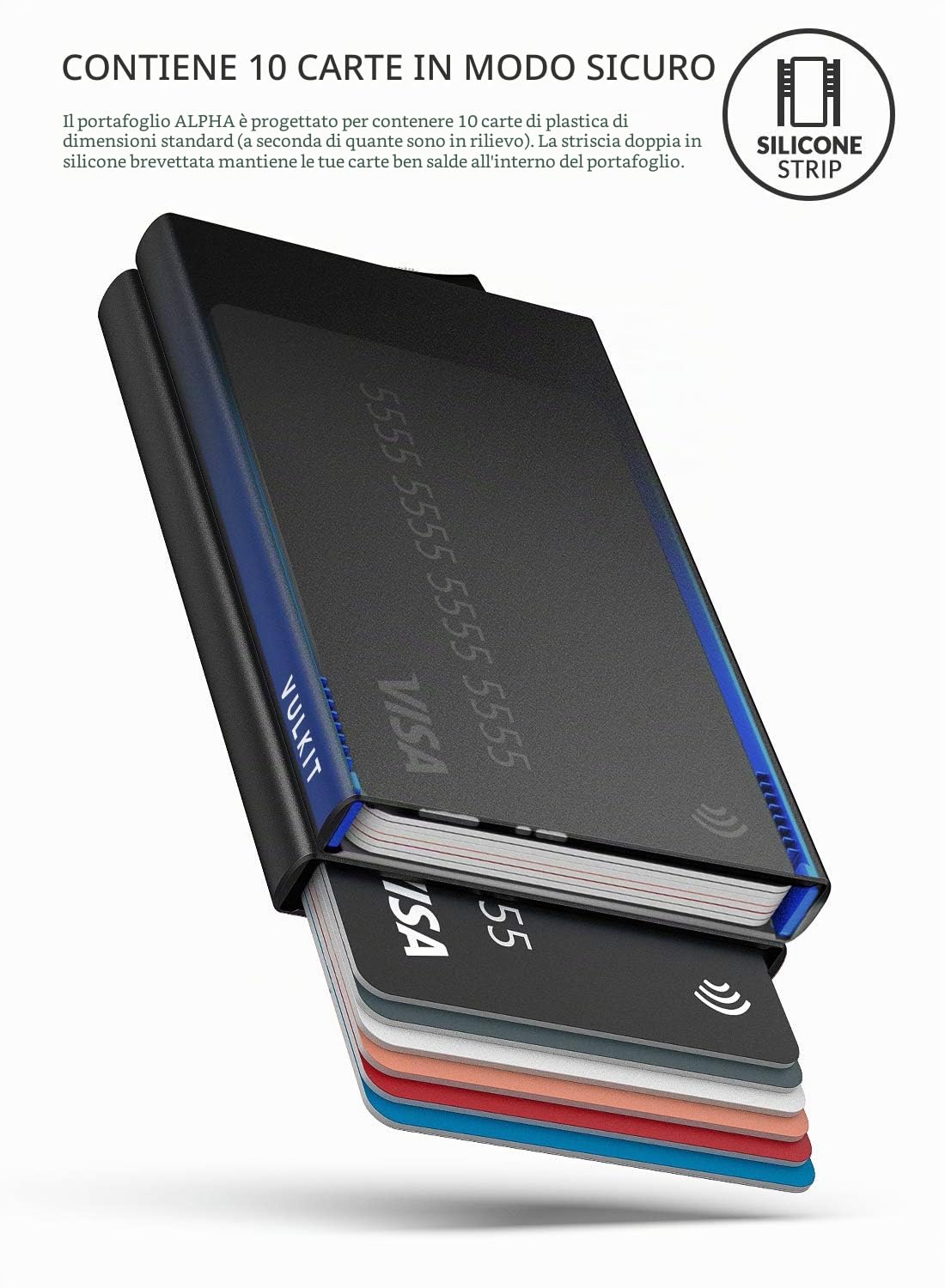 VULKIT ALPHA Portacarte di Credito da Uomo Anti RFID Portafoglio Metallo Custodia Doppio Automatico Porta Carte Credito Alluminio Rigido10-14 Carte