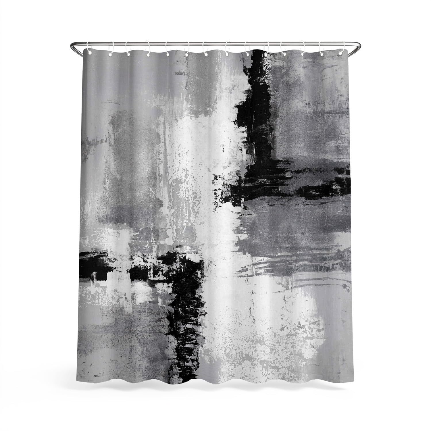 Zasłona prysznicowa 240 x 200 cm, 1 panel, miękka mikrofibra, wodoodporna i odporna na pleśń, nadaje się do prania, do łazienki, wanny, z oczkami i haczykami, szara, abstrakcyjna, przemysłowe bloki