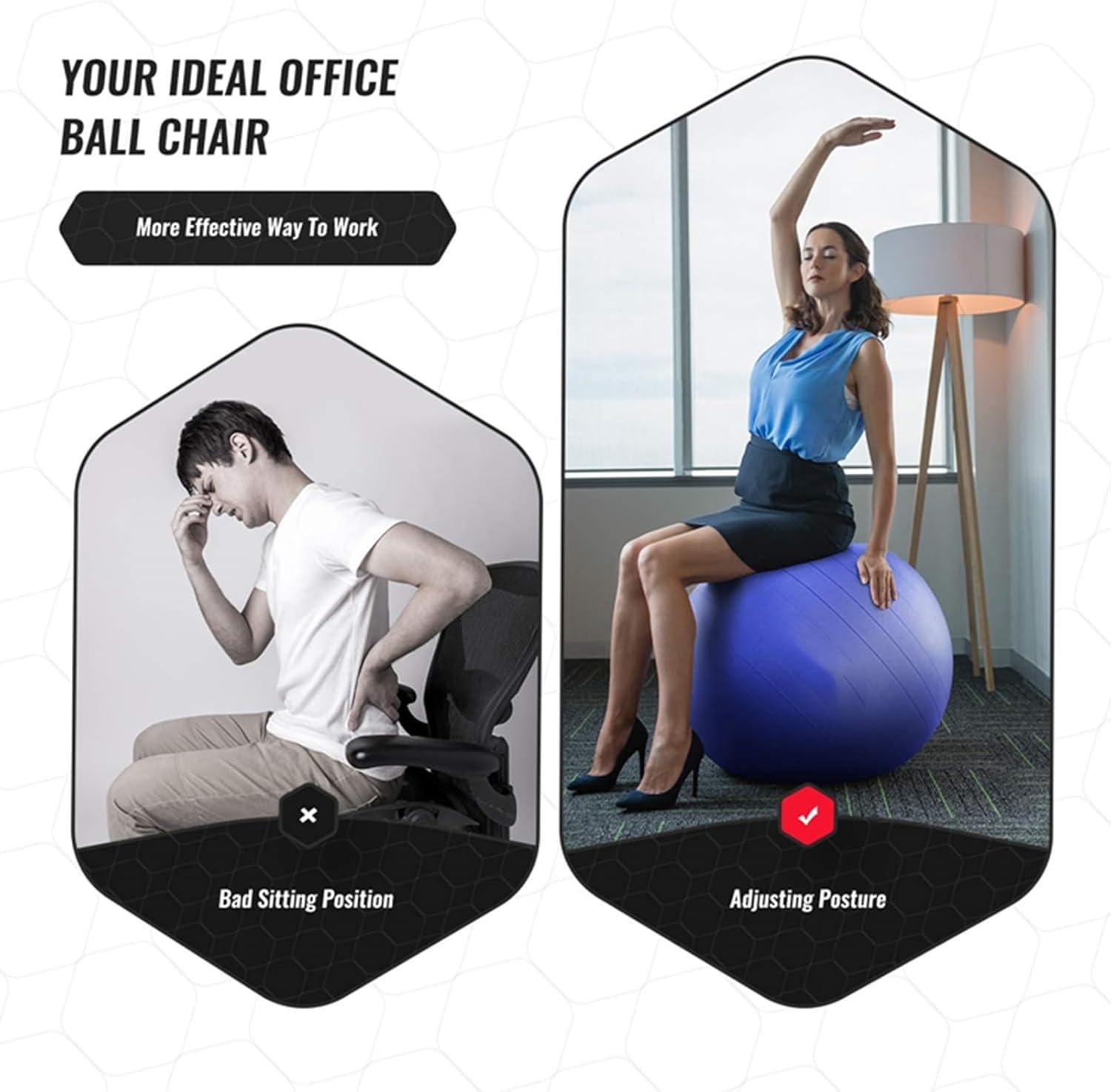 Yoga Ball Chair with Inflatable Ring Base, Office Stability Balance Ball for Adults, Ergonomic Exercise Ball Stool, Relieve Back Pain