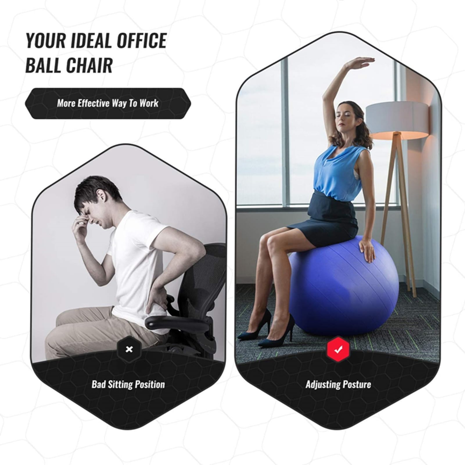 Chaise Ballon Chaise de Bureau de Boule de Yoga avec La Base D'anneau, Chaise Ergonomique avec Ballon D'exercice pour Bureau avec Pompe à Air, Chaise de Fitness Anti-éclatement avec Ballon ( Size : 65