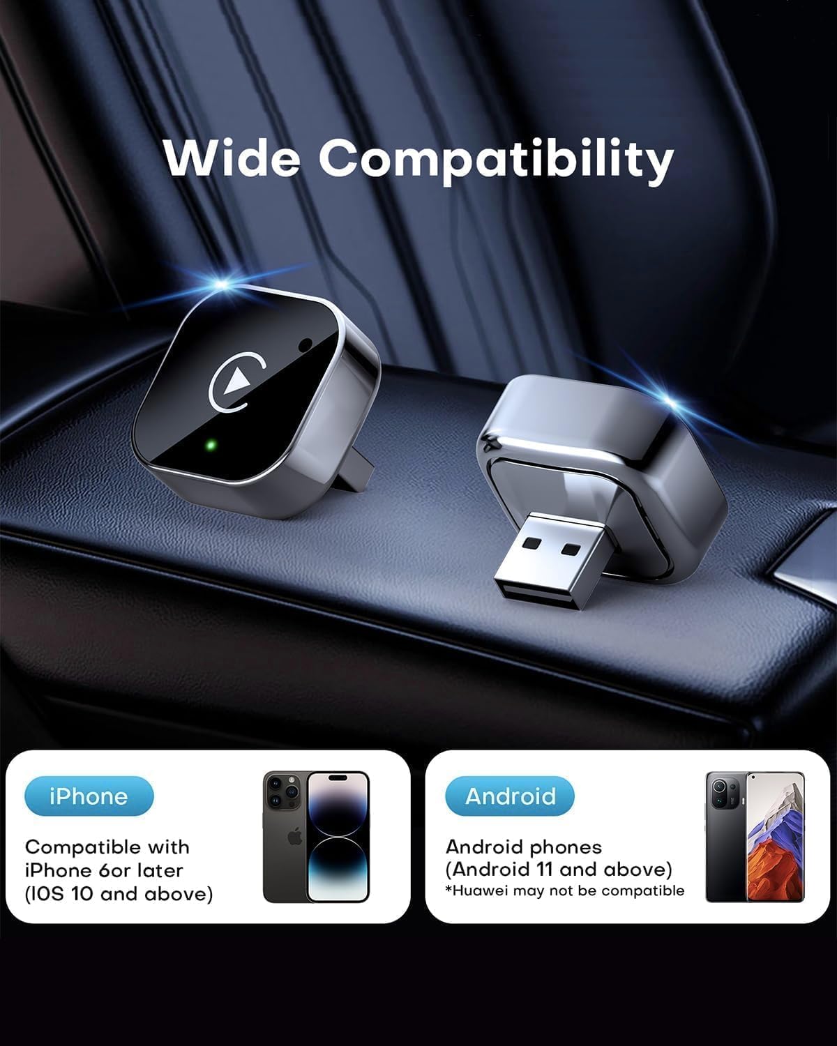 Wireless CarPlay Adapter, 2026 Upgraded Convert Wired to Wireless, 2-in-1 CarPlay & Android Auto, Plug & Play, Auto-Connect & No Latency, USB/USB-C for Cars with Built-in CarPlay iOS 10+/Android 11+