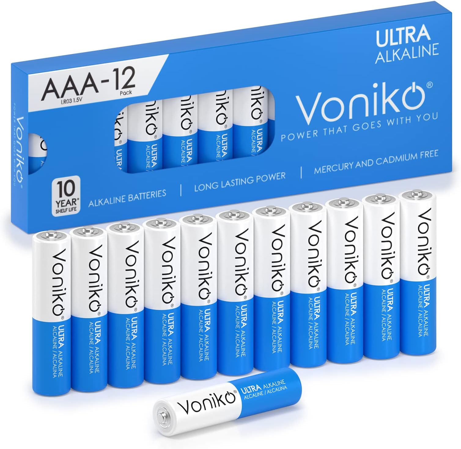 Voniko - Premium Grade AAA Batteries - 12 Pack - Alkaline Triple A Battery - Ultra Long-Lasting, Leakproof 1.5v Batteries - 10-Year Shelf Life