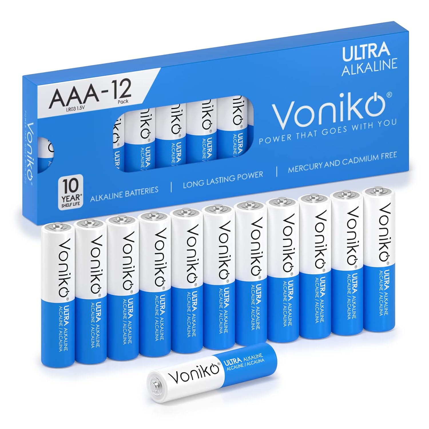 Voniko Ultra AAA Batteries 12 Pack - Alkaline Triple A Battery Ultra Long-Lasting for All Your Devices 10-Year