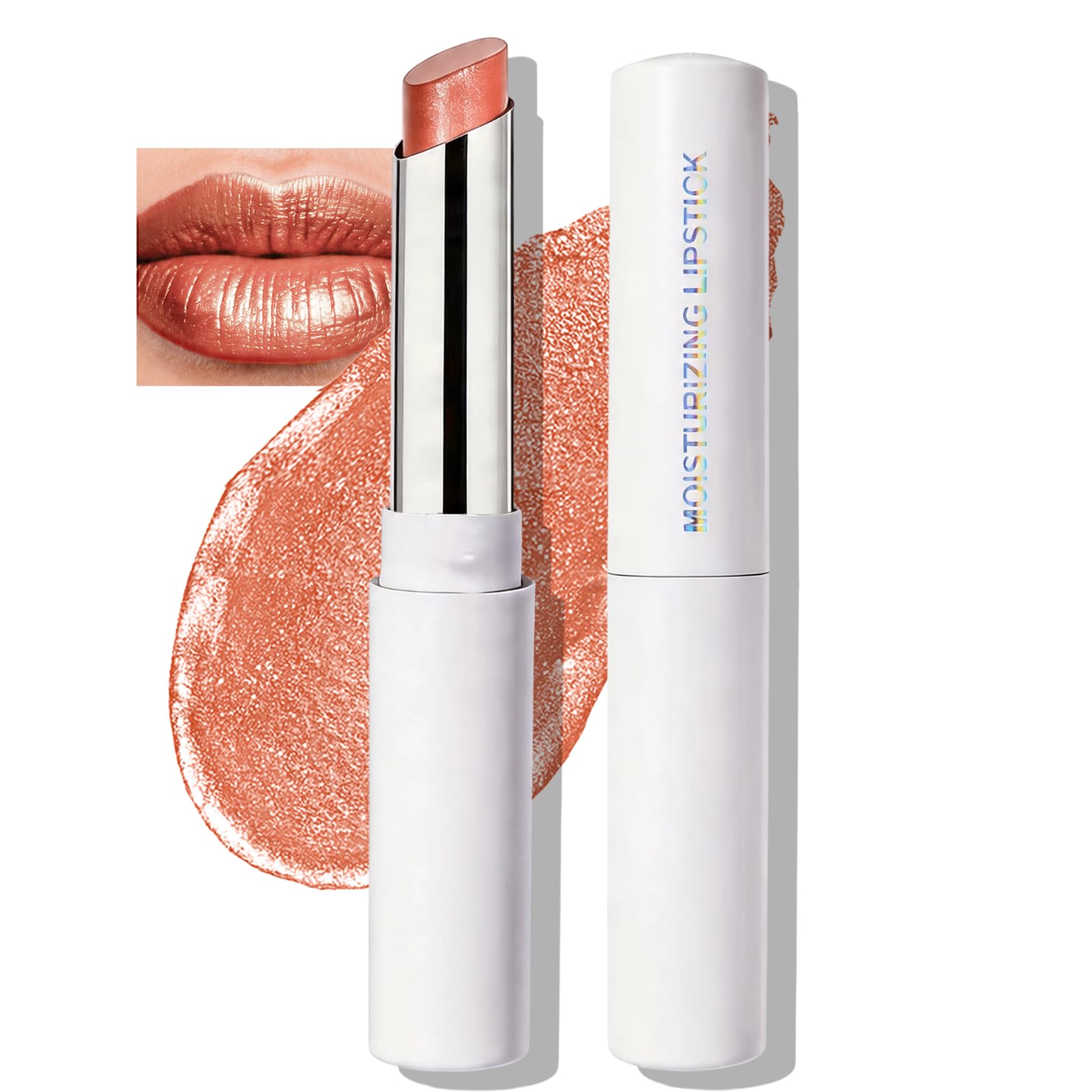 Photo 1 of QHOSIULI Peach Coral Metallic Lipstick for Women, High Pigment Creamy Lip Color Hydrating Lightweight without Fading Non-Sticky Long Lasting Formula Full Coverage Shimmer Lipstick Makeup, 05#