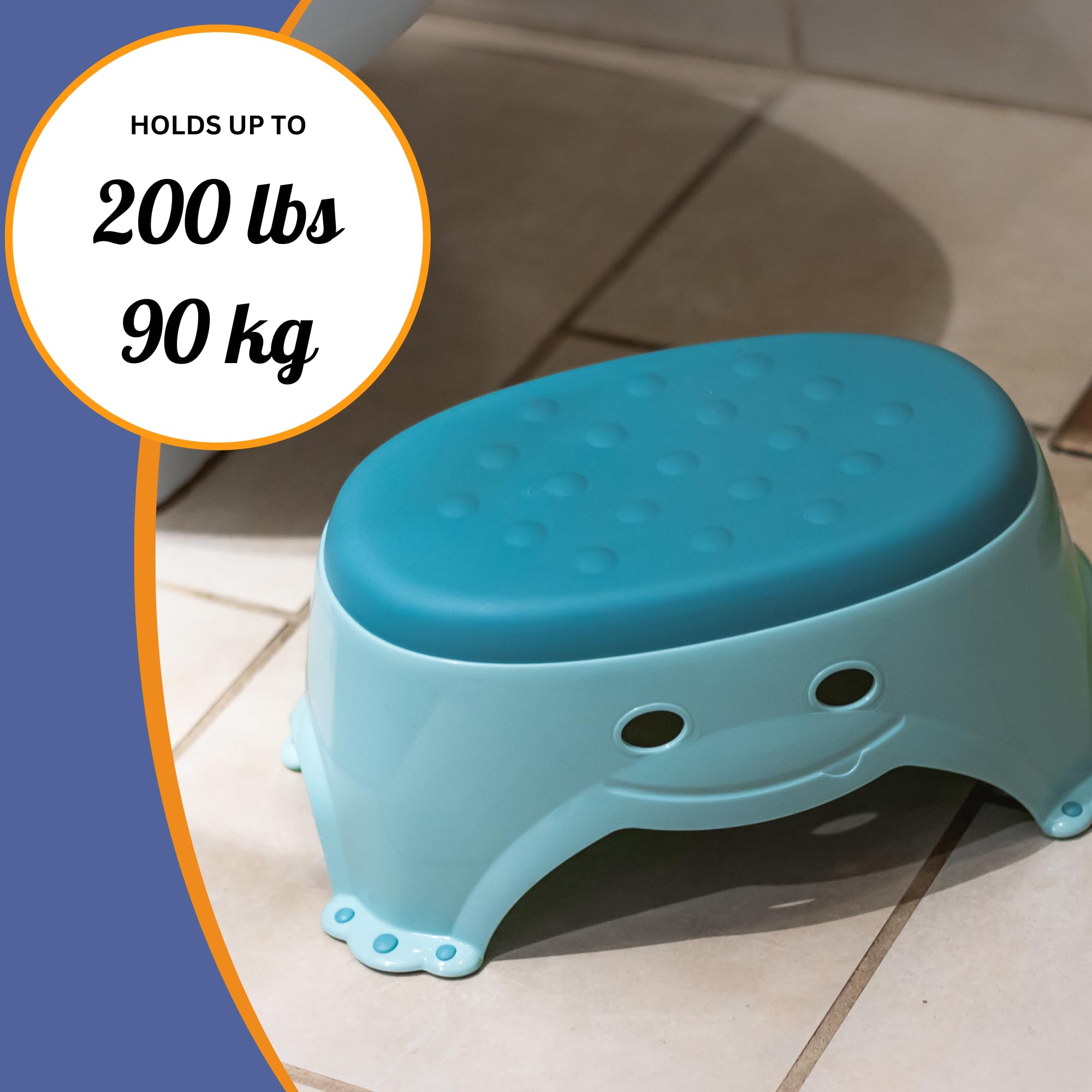 Mommy's Helper Step Up Marchepied antidérapant Bleu sarcelle Motif smiley 14 x 8,5/16,5 cm