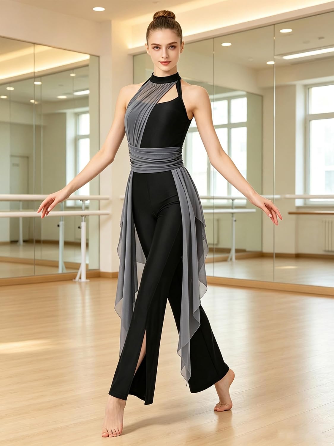 Women Lyrical Dance Unitard With Overlay Modern Contemporary Dancewear