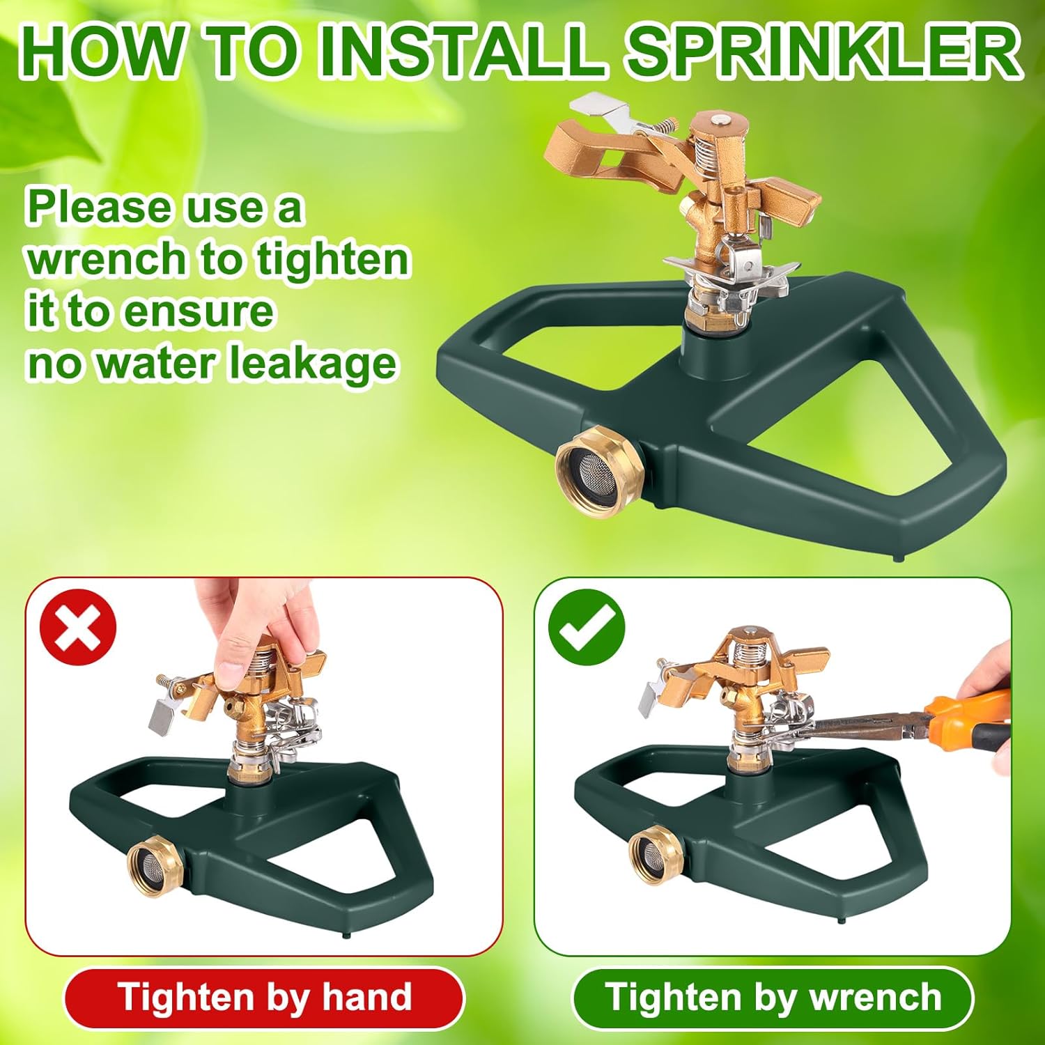 3 Sets Sprinklers for Yard Pulsating Impact Sprinkler with Metal Base Heavy Duty Adjustable Hose for Lawn Large Area Garden(Green)