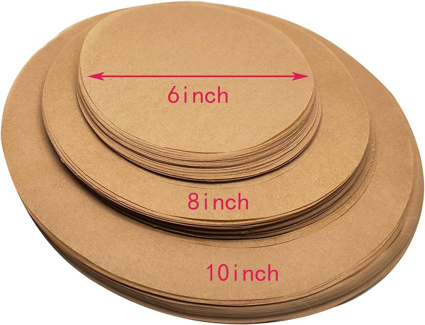 300 Sheets Round Baking Parchment Paper, 6, 8, 10 Inch Non-Stick Cake Pan Parchment Liner for Baking, Grilling and Steaming Bread