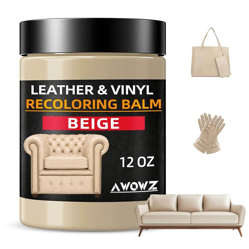 Bálsamo para Renovação de Couro AWOWZ, Kit para Reparar Arranhões em Sofás, Bancos e Acessórios, Bege, Frasco de 355 mL (12 oz)