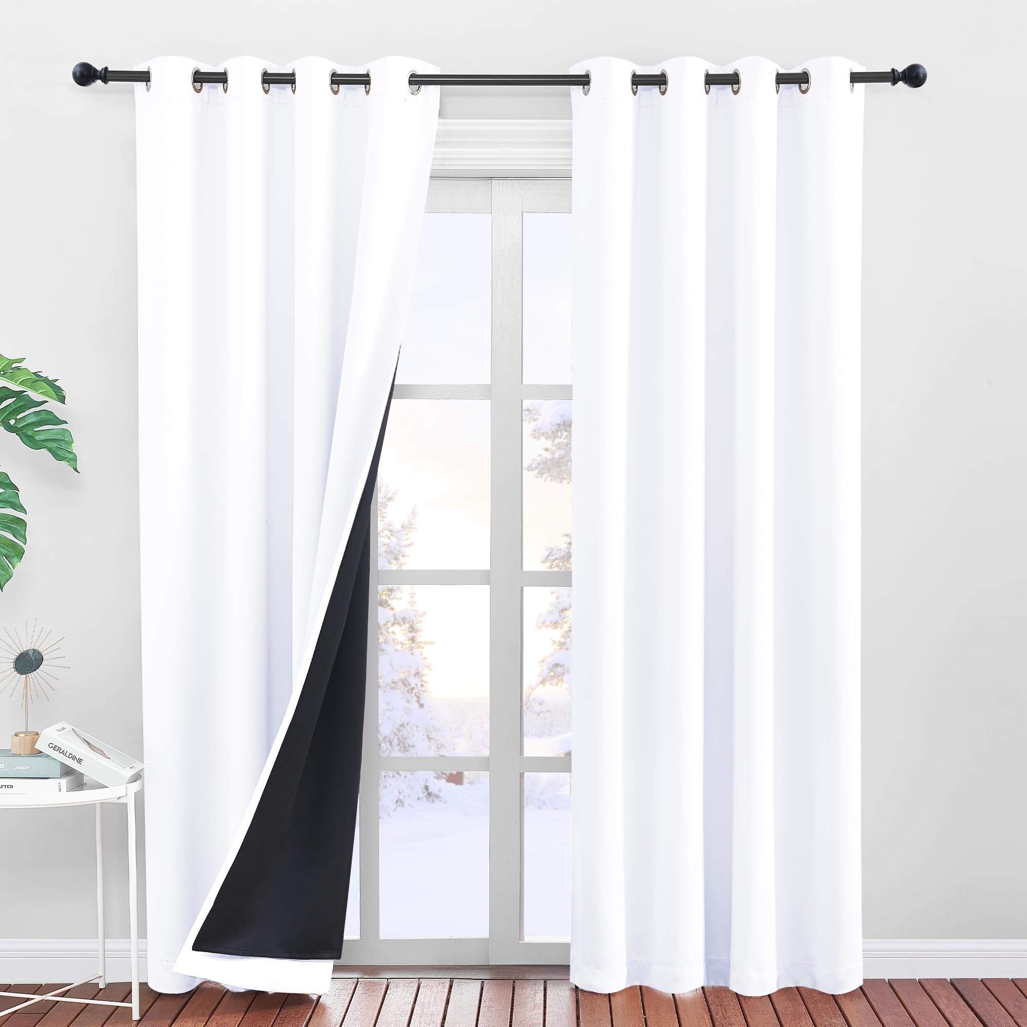 PONY DANCE Cortinas Opacas Blancas 2 Piezas 140x245 CM Cortinas Dormitorio Opacas Aislantes Luz Cortinas Termicas Aislantes Frio y Calor Cortinas 100% Blackout con Ojales Global Recycled Standard OEKO-TEX STANDARD 100 Global Recycled Standard Global Recycled Standard