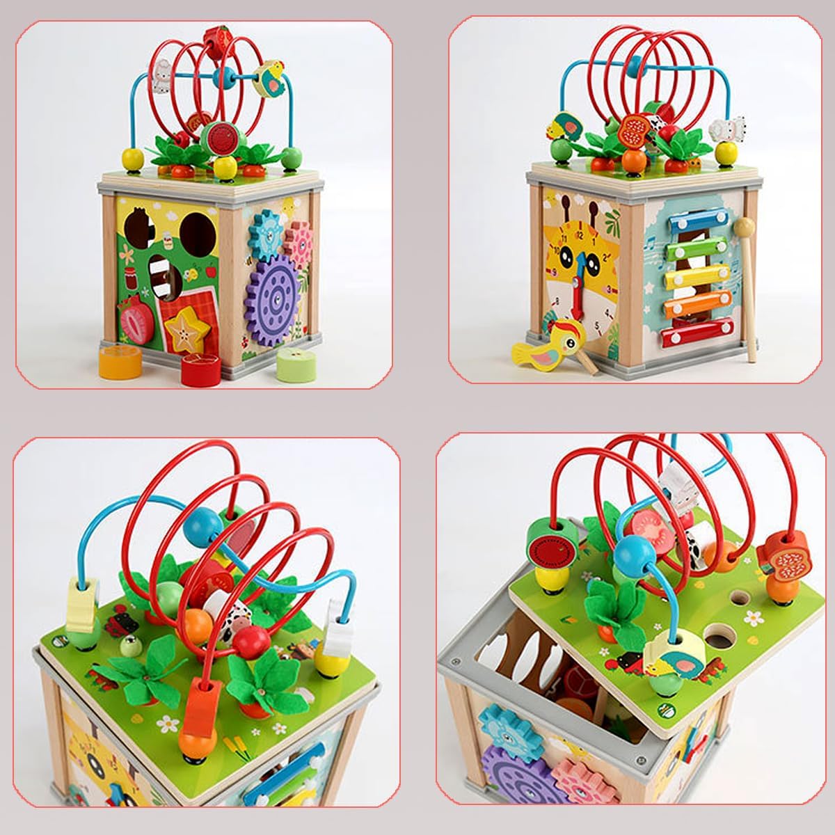 Toddlers Montessori Wooden Educational Toys, Wooden Baby Activity Cube,10 in 1 Carrot Pulling Baby Toy Gifts for 1+ Year Old Girls & Boys, Animal Shape Sorting Cube Toys for Kids