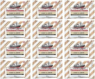 Fisherman's Friend Sugar Free Refreshing Honey & Lemon Flavor Cough Lozenges, 25g pack, (Pack of 12)