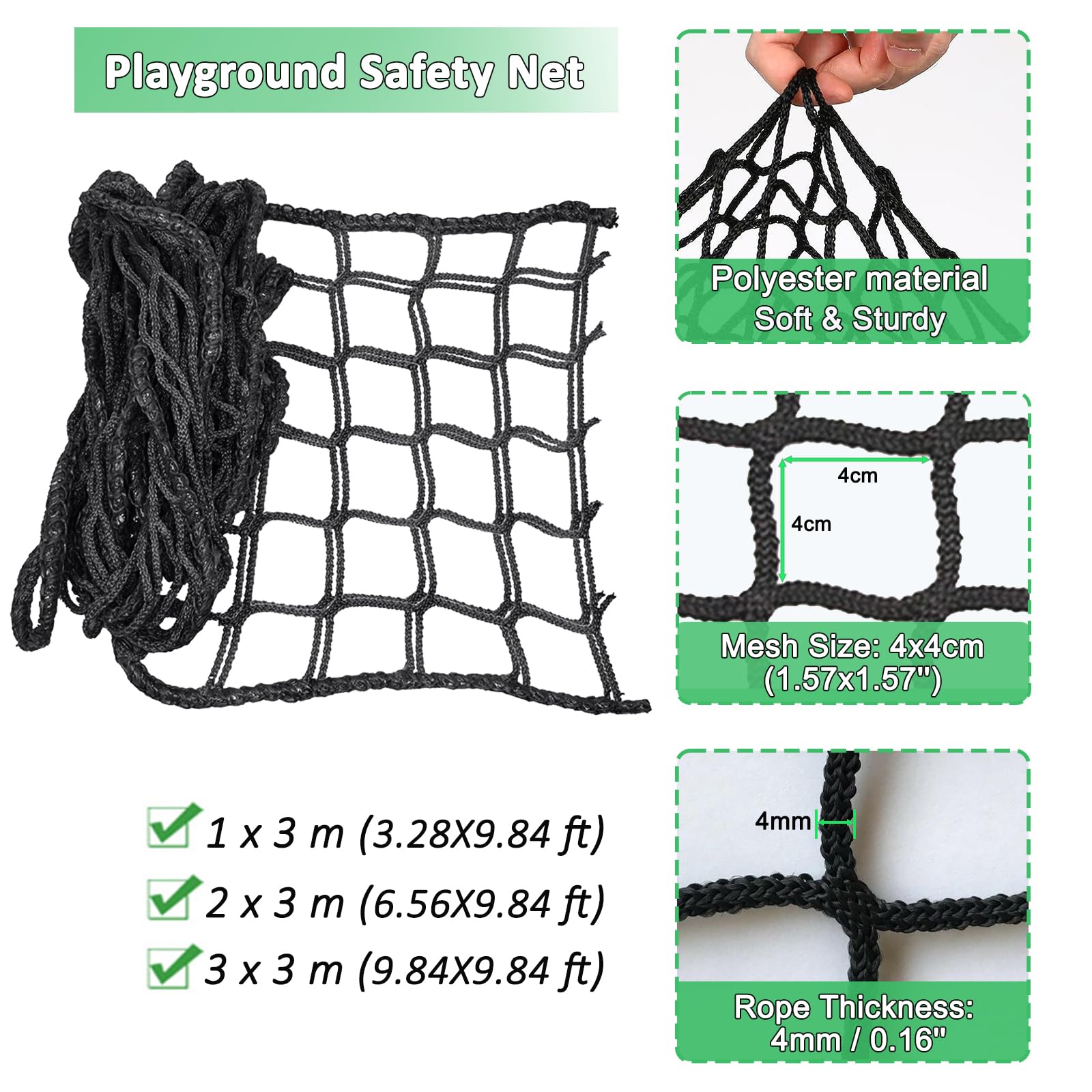 Filet d'escalade pour Aire de Jeux, Filet de sécurité pour Enfants, Double Couche Filet à Grimper Filet Anti-Chute pour Aire de Jeux, extérieur, intérieur et Jardin, Noir (2x3 m)