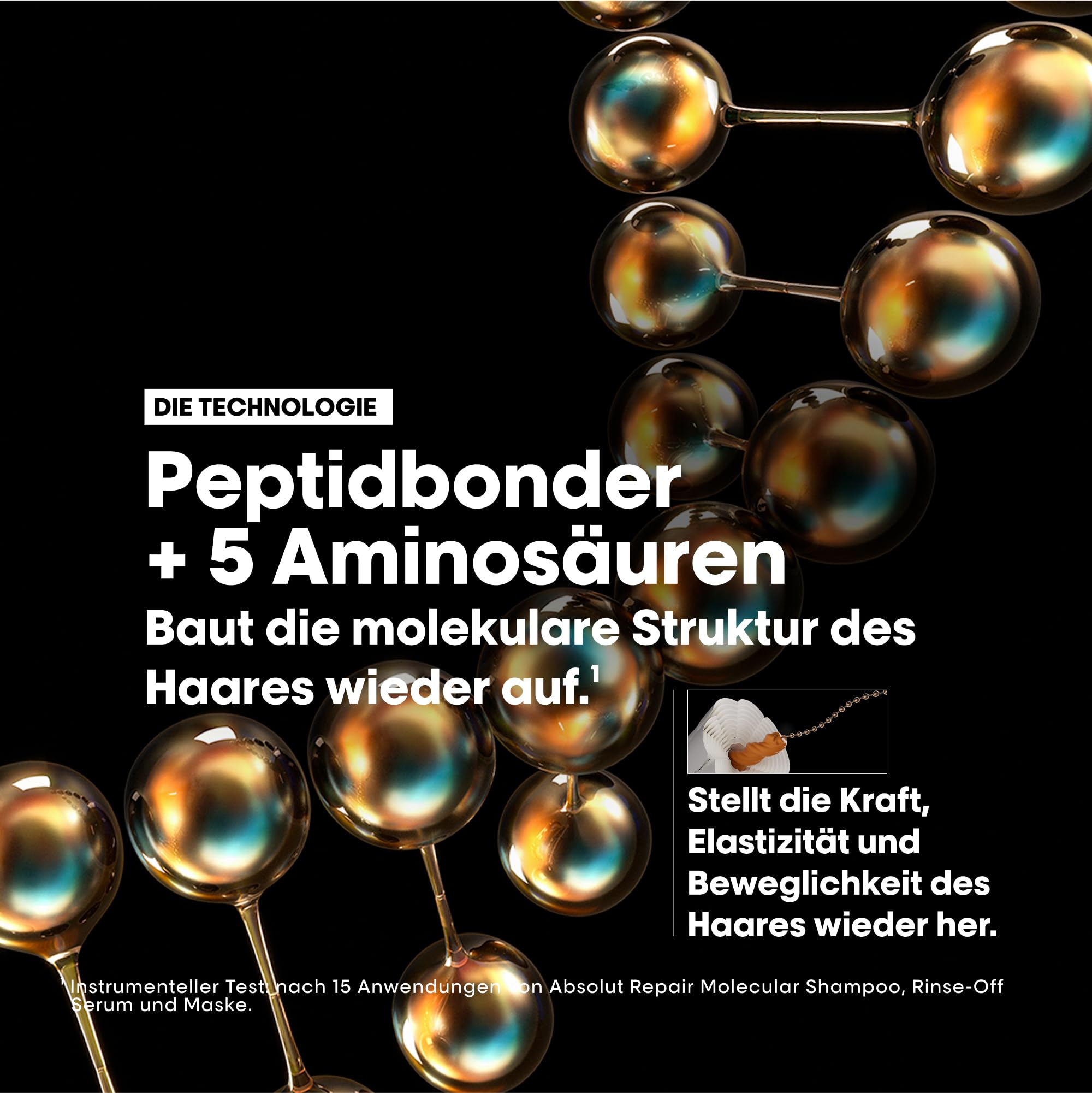 L'Oréal Professionnel Pflegetrio für strukturgeschädigtes Haar, Zur molekularen Tiefenreparatur, Mit Peptidbondern und Aminosäuren, Serie Expert, Absolut Repair Molecular Shampoo, Serum & Leave-In