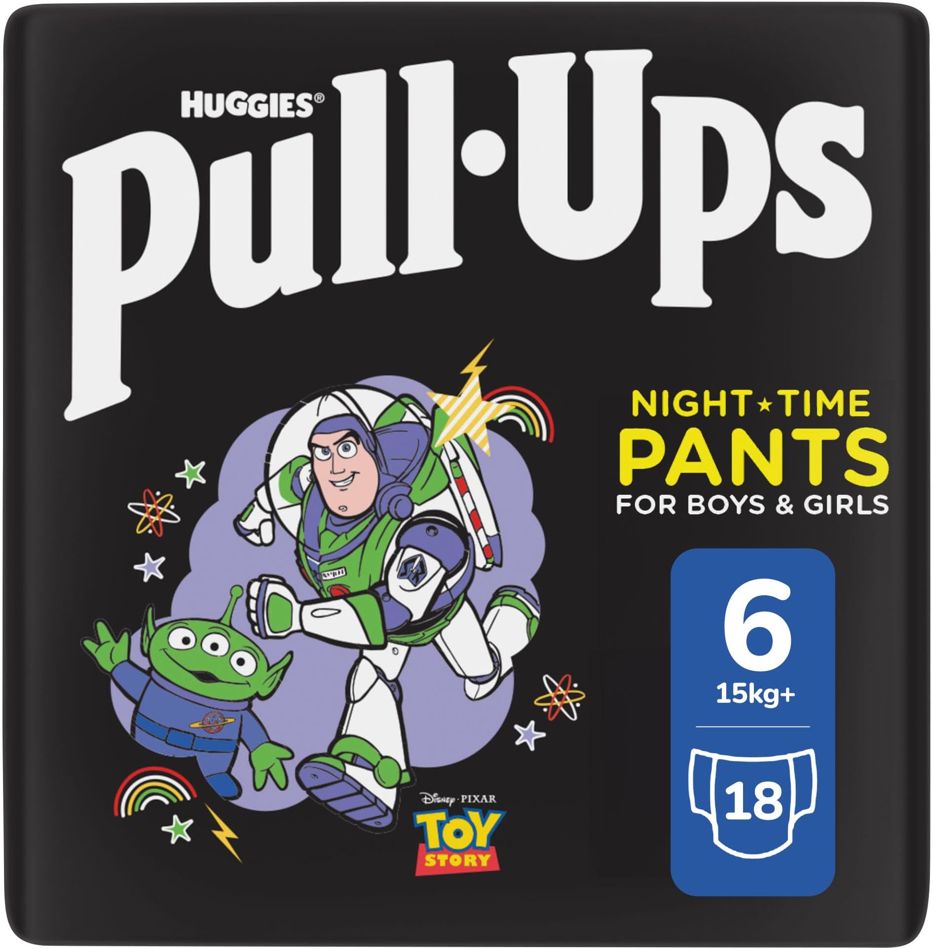 Huggies Pull-Ups Unisex Night Time Nappy Pants, Size 6, 18 Pants