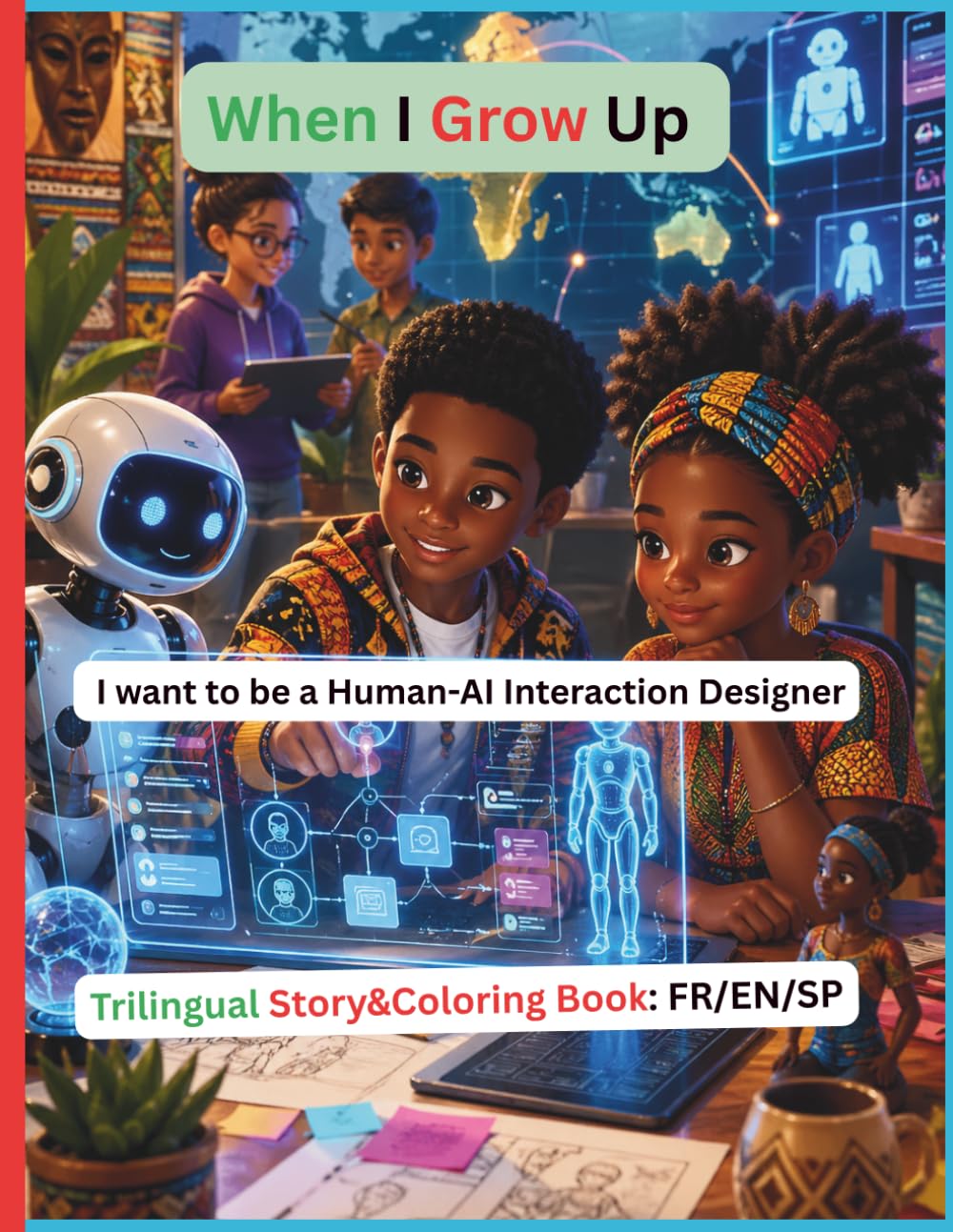When I Grow Up: I Want to Design AI (Kids Story & Coloring Book): A Trilingual Story & Coloring Book for Kids (English, French, Spanish) | STEM, AI, Creativity & Future Careers | Ages 4–10