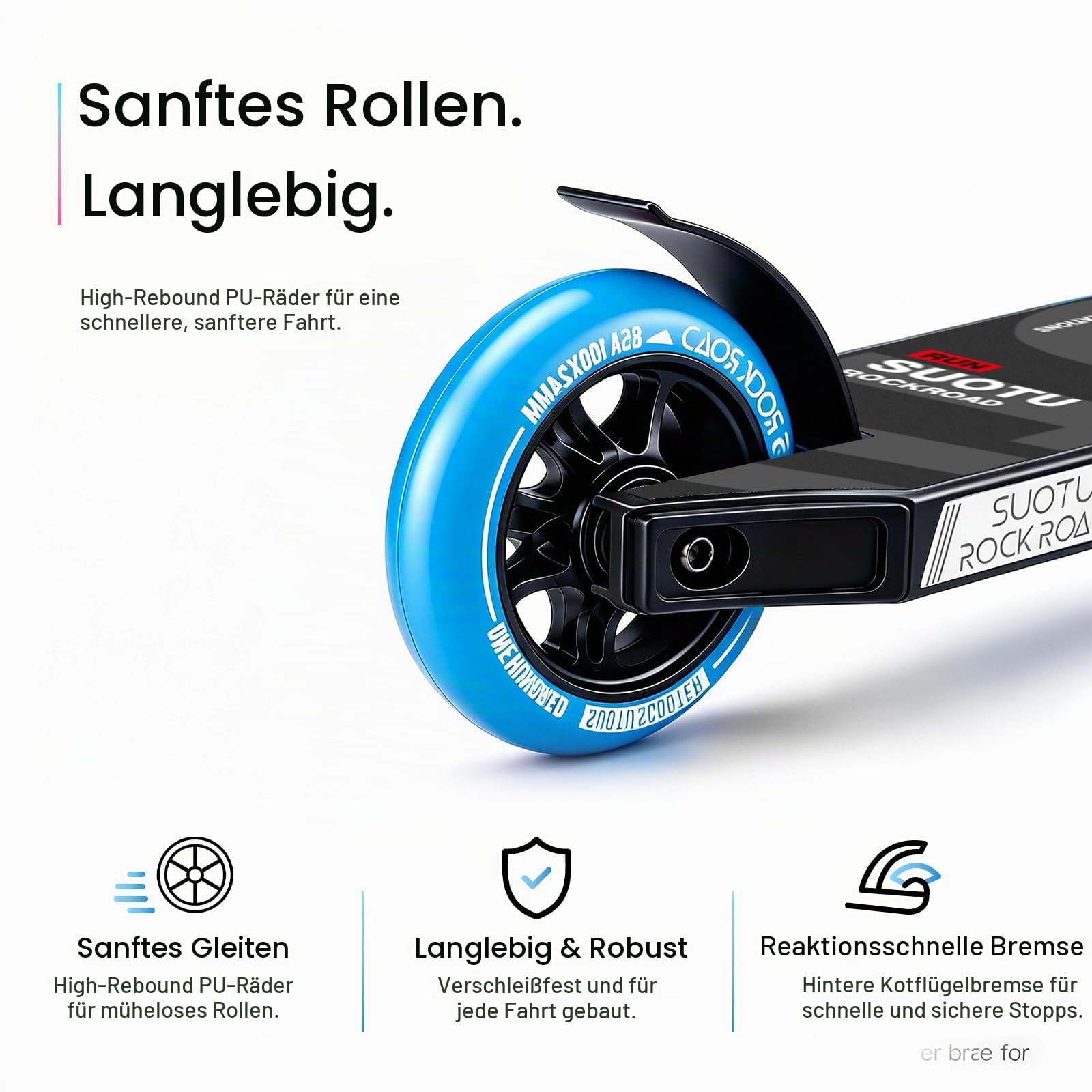Stunt Scooter, 360° Lenkung, Stunt Roller mit 100mm 85A PU Räder, Stand Roller für Kinder Jugendliche und Erwachsene, Tragfähigkeit: 100 kg, Aluminium