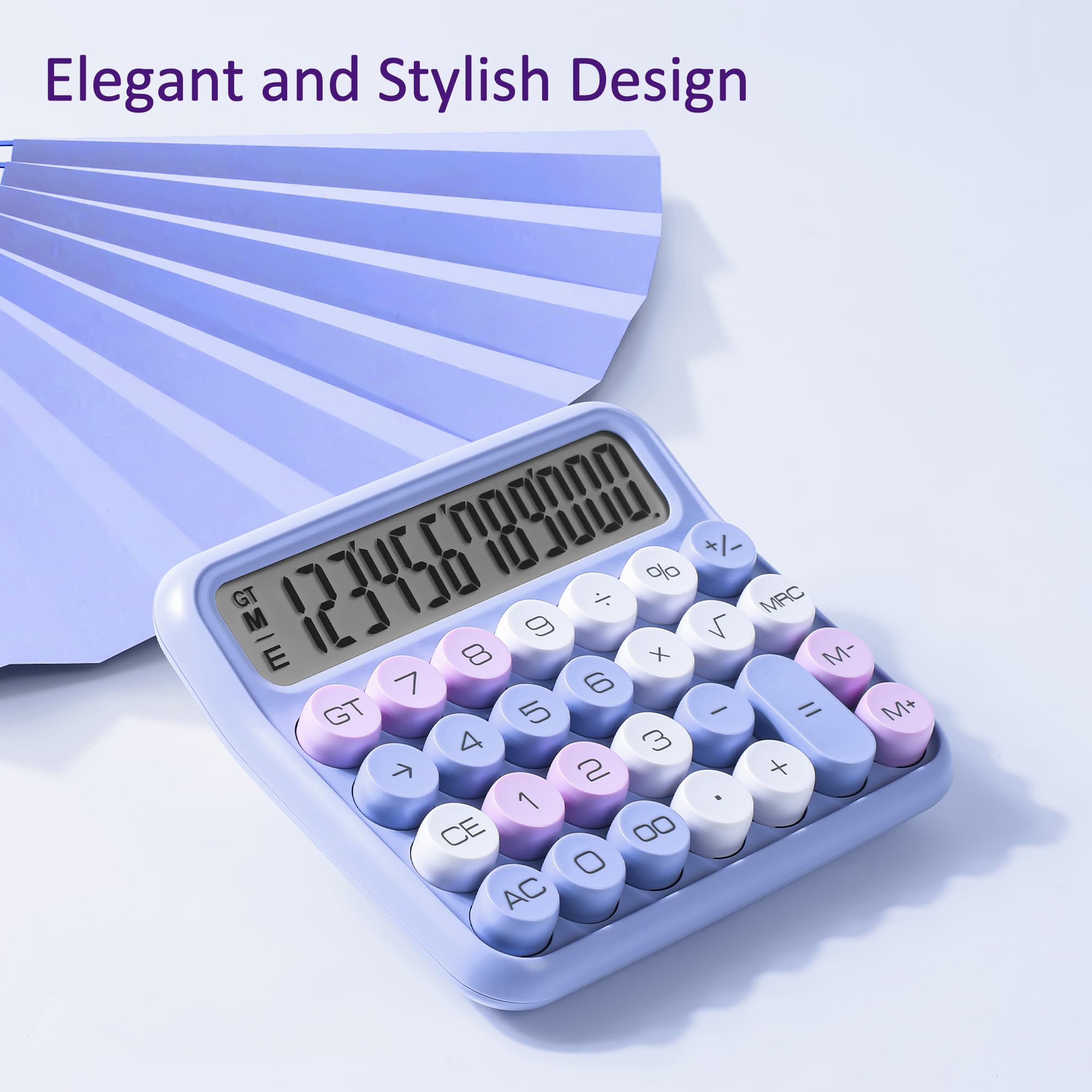 VEWINGL Mechanischer Taschenrechner, violetter Taschenrechner, niedliches 12-stelliges LCD-Display und Tasten, Taschenrechner mit großem LCD-Display, ideal für den Alltag und grundlegende Büroarbeit