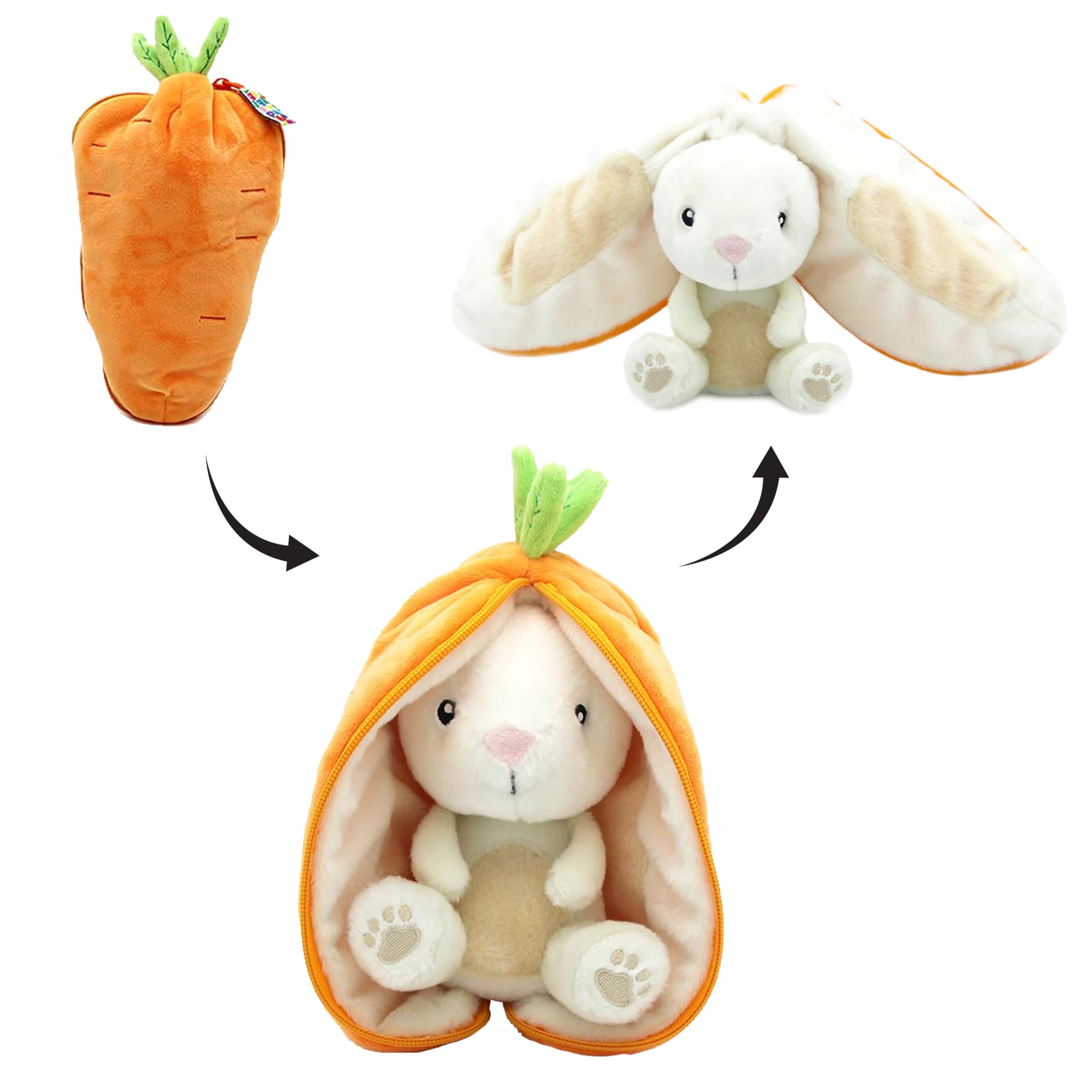 FLIPETZ Gadget The Rabbit Plushie - Reversible Carrot to Rabbit 2-in-1 Soft Toy - 11 Inch Kids Transforming Plush | Toy Cute, Collectible, Durable, Stuffed Animal Gift for All Ages