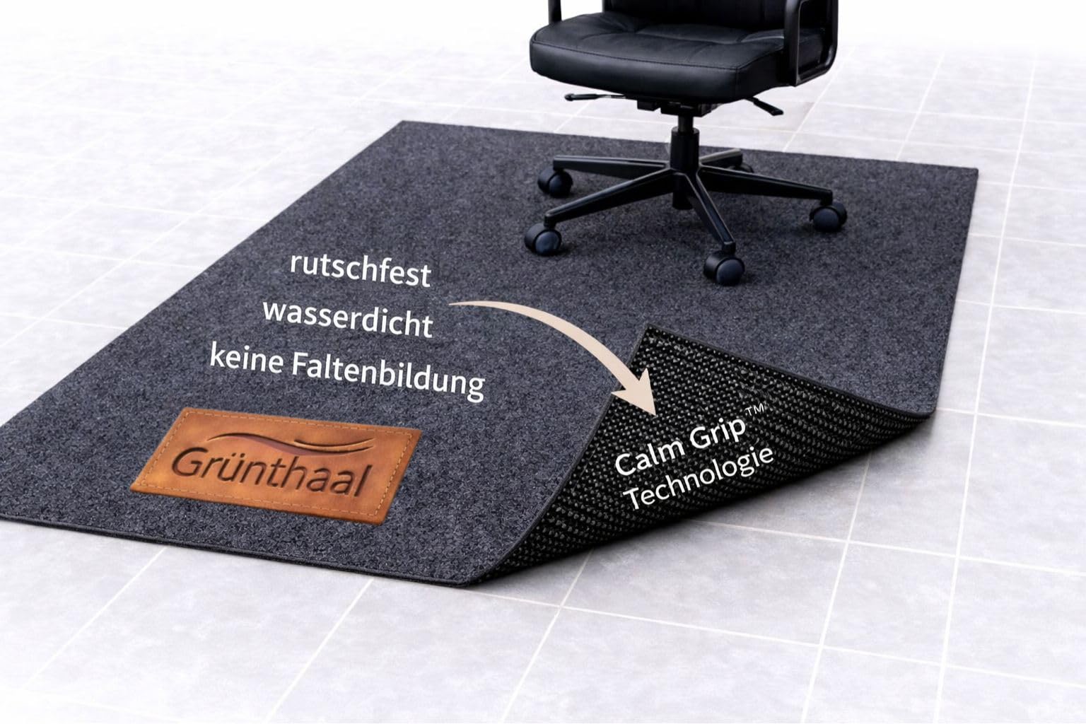 Bodenschutzmatte (Anthrazit, 90x120) für Bürostuhl, Schreibtischstuhl, Unterlage aus Vlies, rutschfest, wasserdichte Unterseite, Bodenschoner & Fußbodenschutz für Parkett Laminat Vinyl